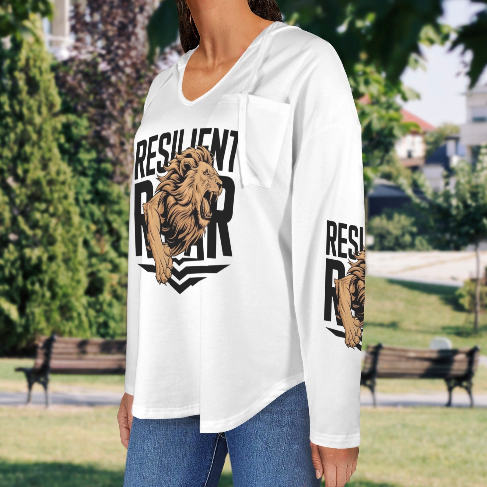 Women's V Neck Long Sleeve Drawstring Pocket Pullover Hoodies