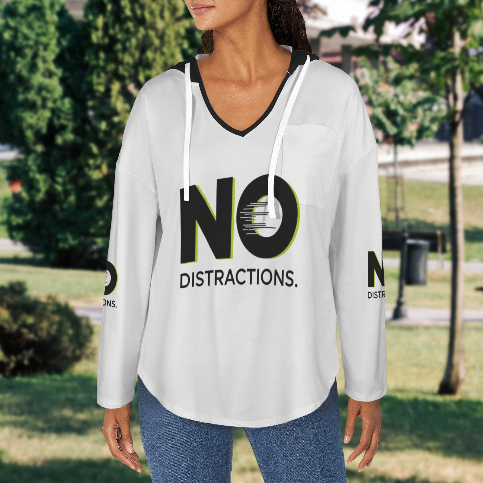 Women's V Neck Long Sleeve Drawstring Pocket Pullover Hoodies