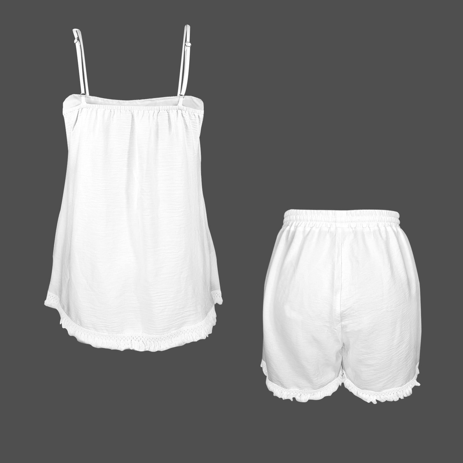 tassel trim backless top and elastic waist shorts