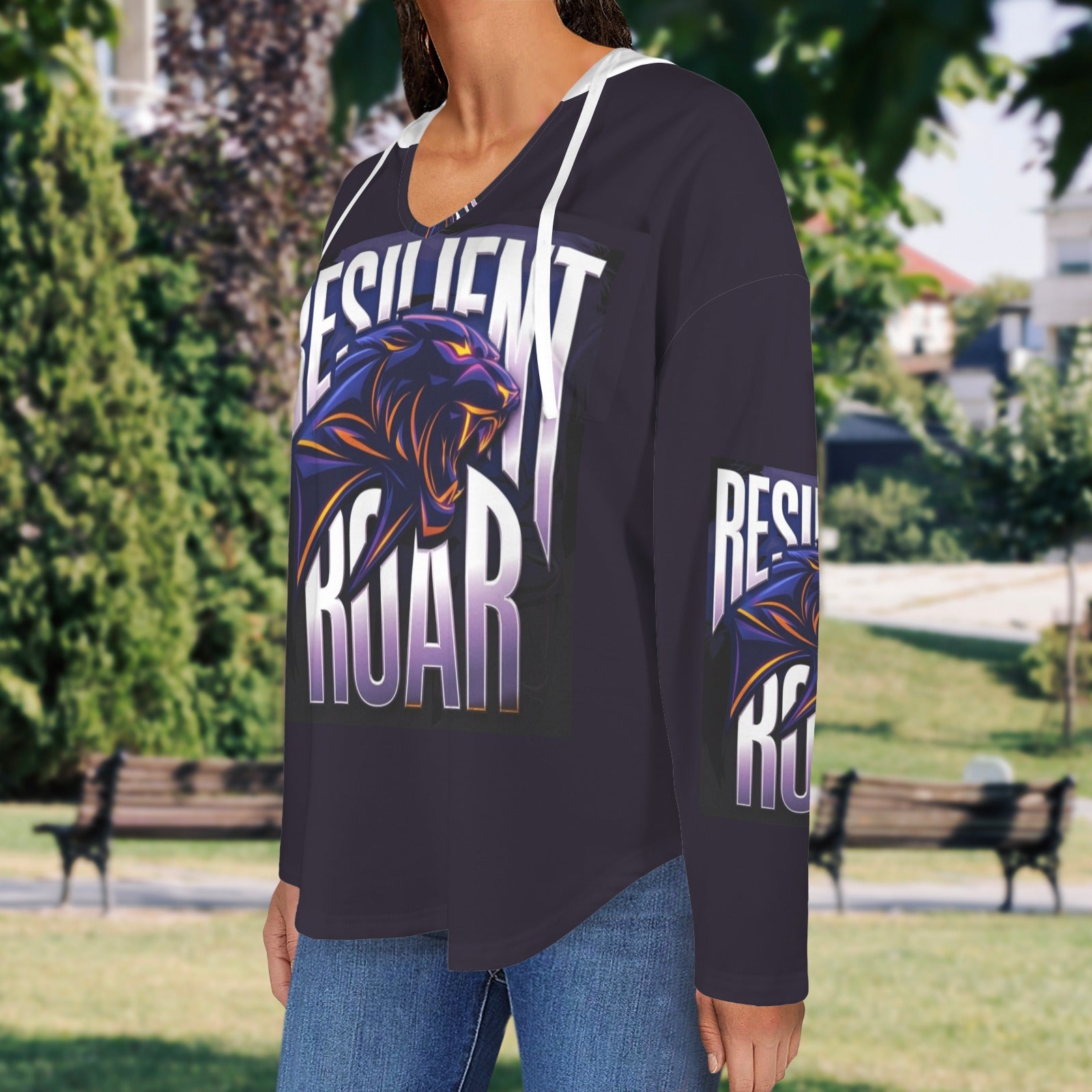 Women's V Neck Long Sleeve Drawstring Pocket Pullover Hoodies
