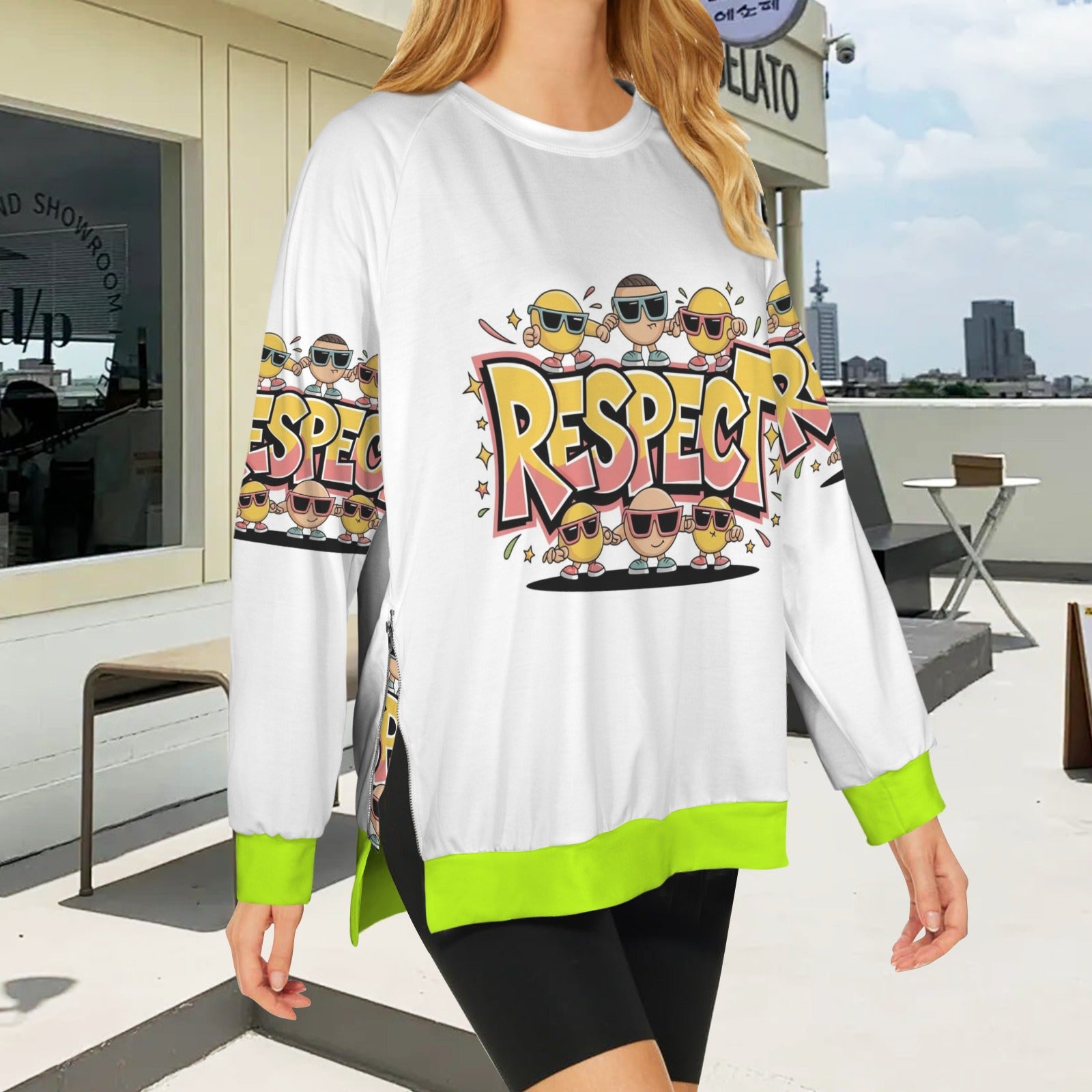 Women's Crew Neck Long Sleeve Side Zipper Sweatshirt