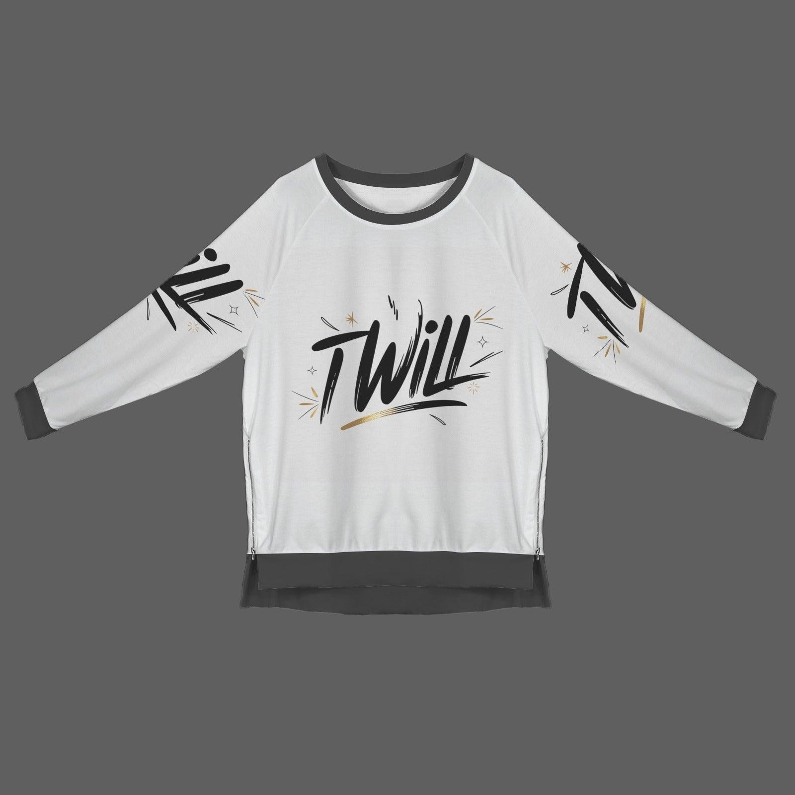 Women's Crew Neck Long Sleeve Side Zipper Sweatshirt