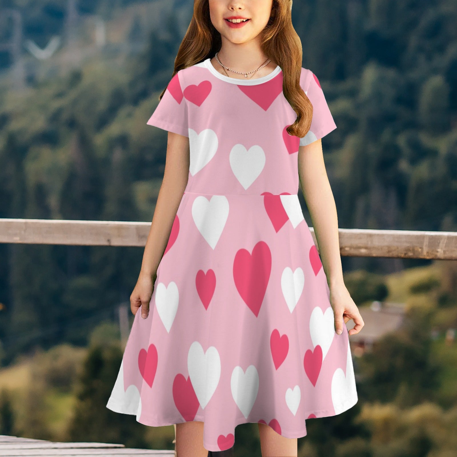 Short Sleeve Flowy Hem Girls Dress