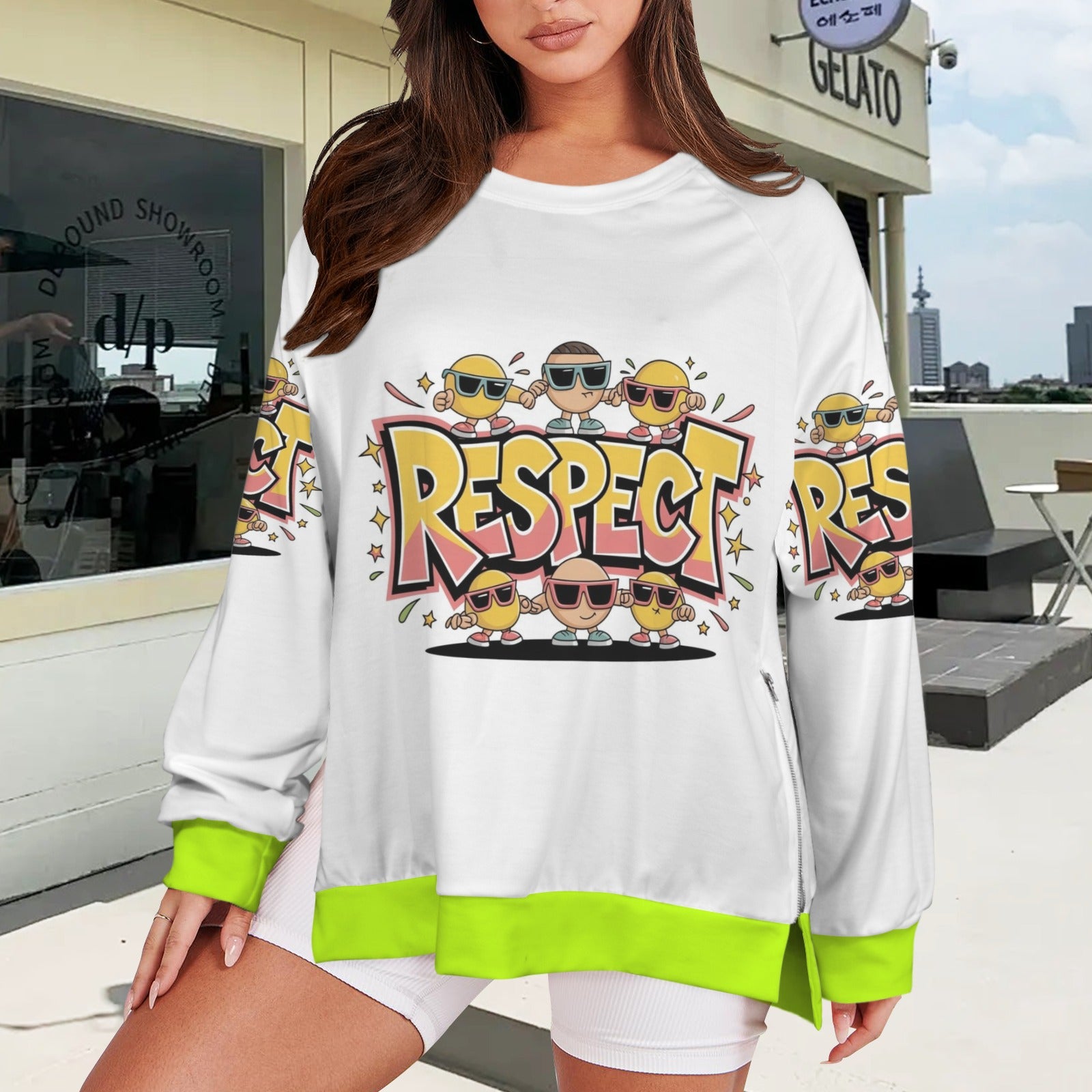 Women's Crew Neck Long Sleeve Side Zipper Sweatshirt