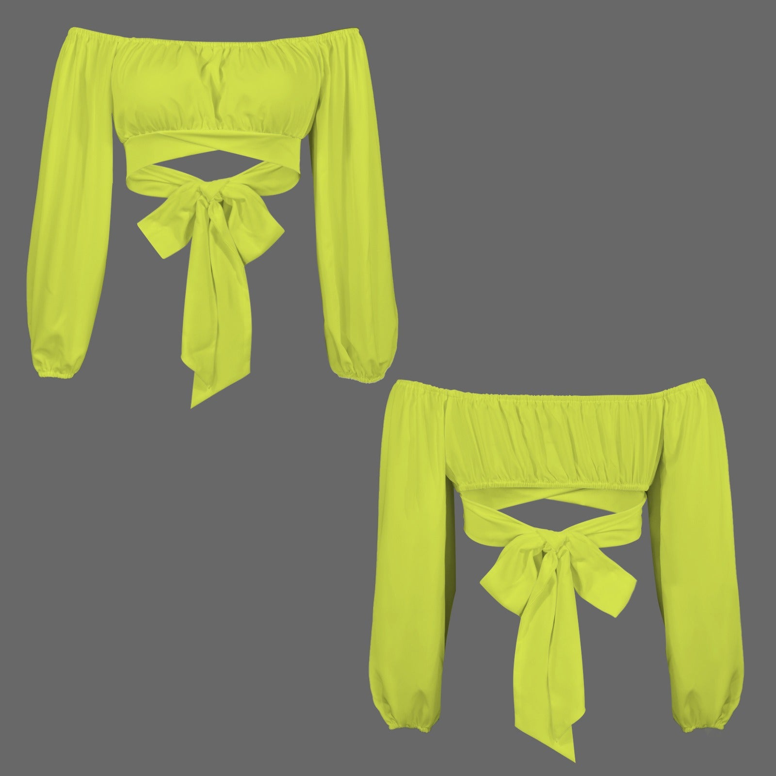 Off Shoulder Long Sleeve Cross Tie Back Crop Blouse