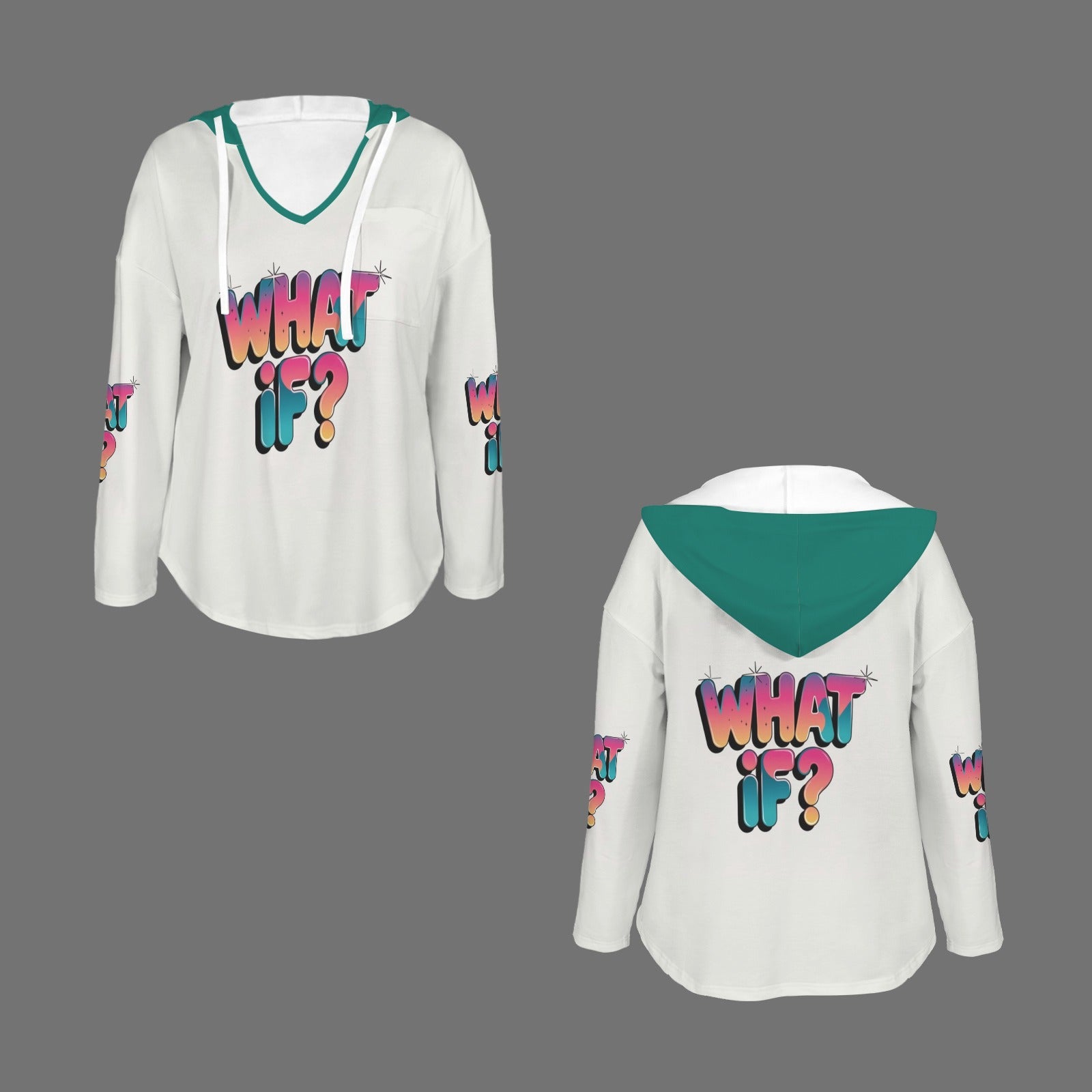 Women's V Neck Long Sleeve Drawstring Pocket Pullover Hoodies