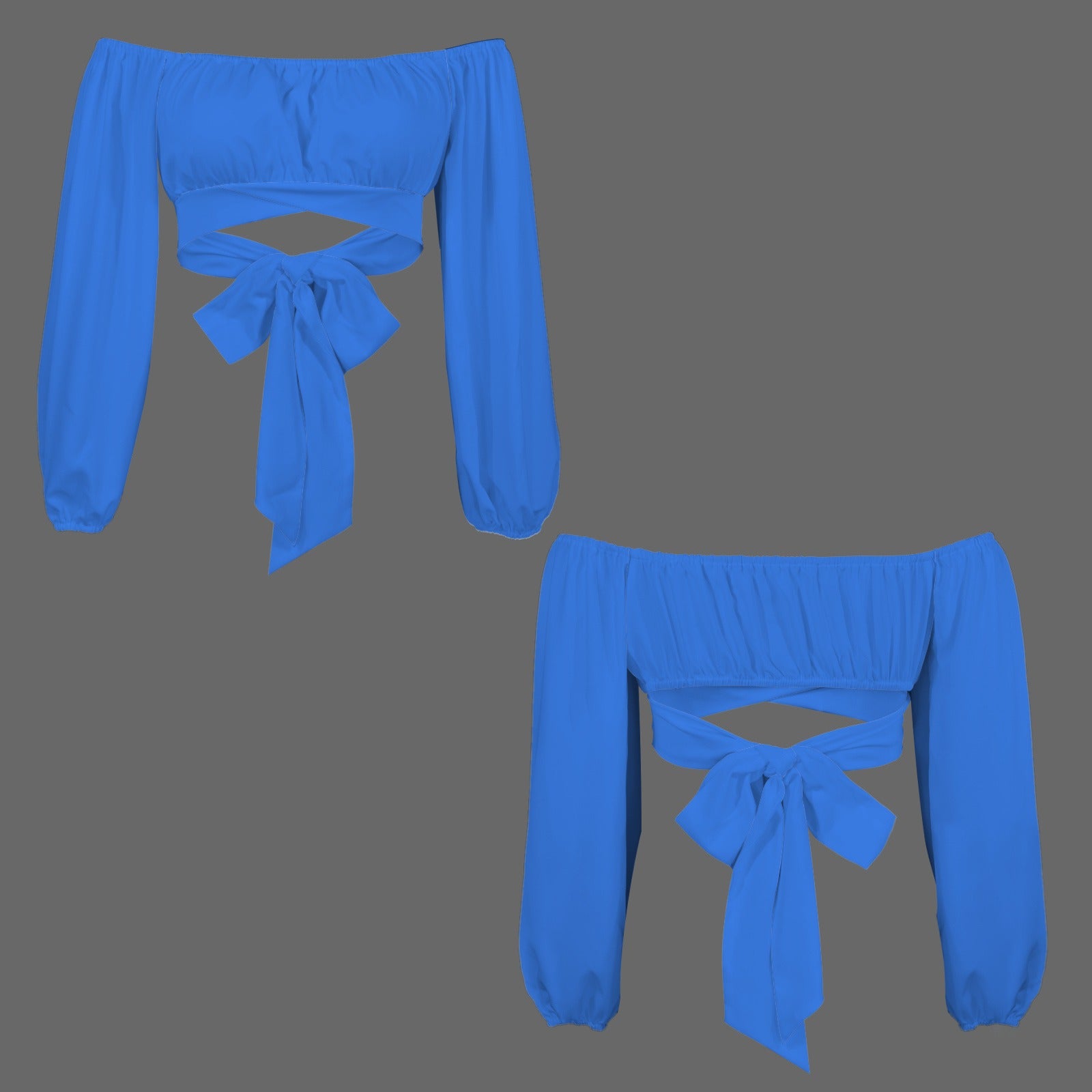 Off Shoulder Long Sleeve Cross Tie Back Crop
