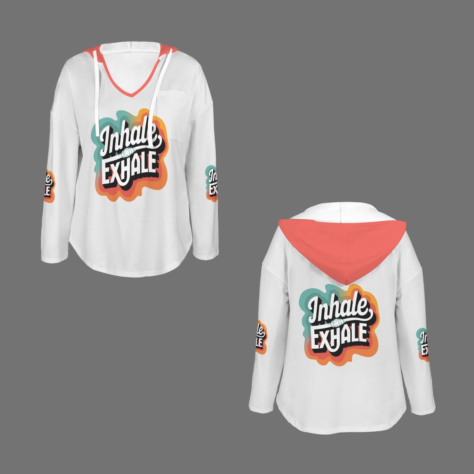 Women's V Neck Long Sleeve Drawstring Pocket Pullover Hoodies