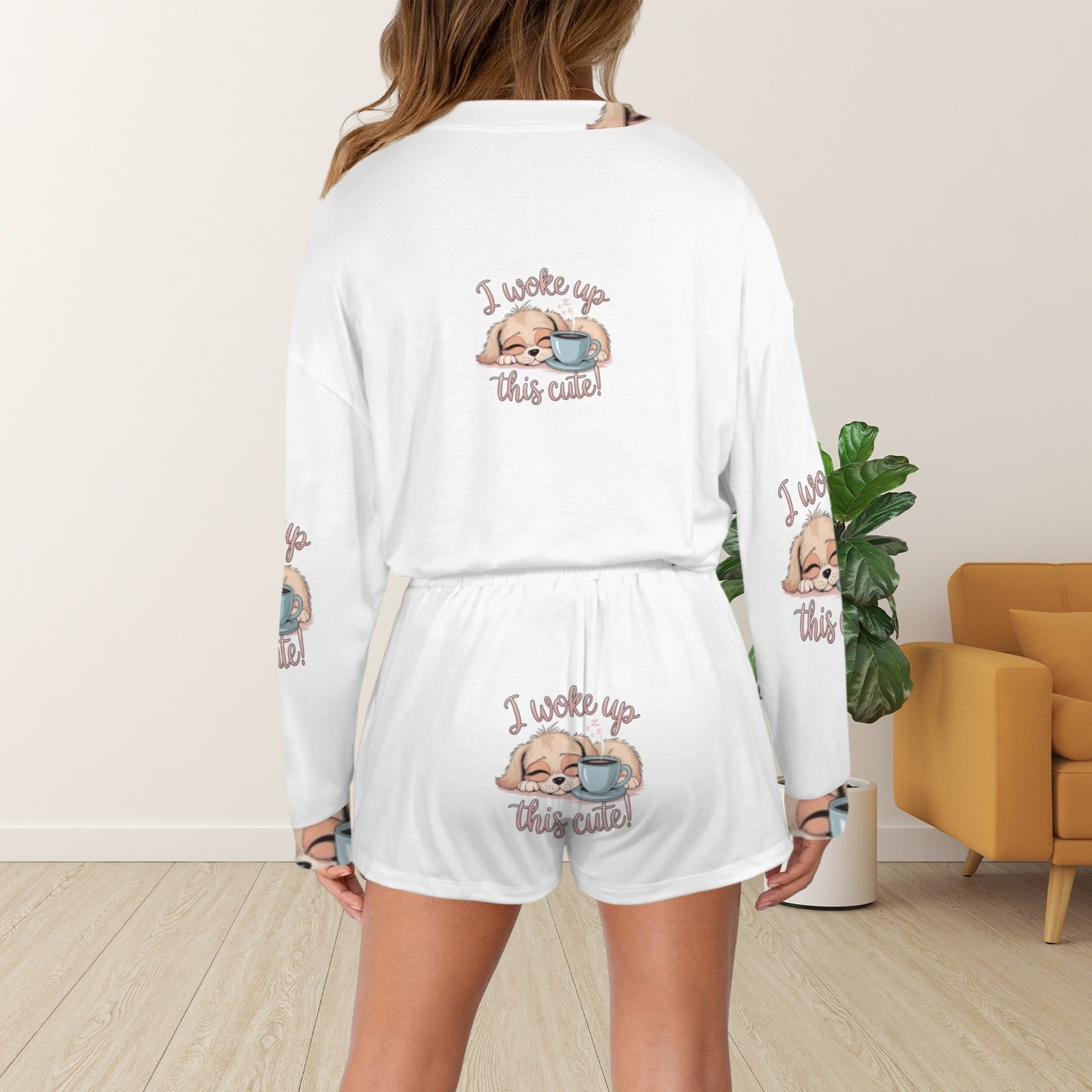 Women's Long Sleeve&Tether Shorts Pocket Pajama Sets