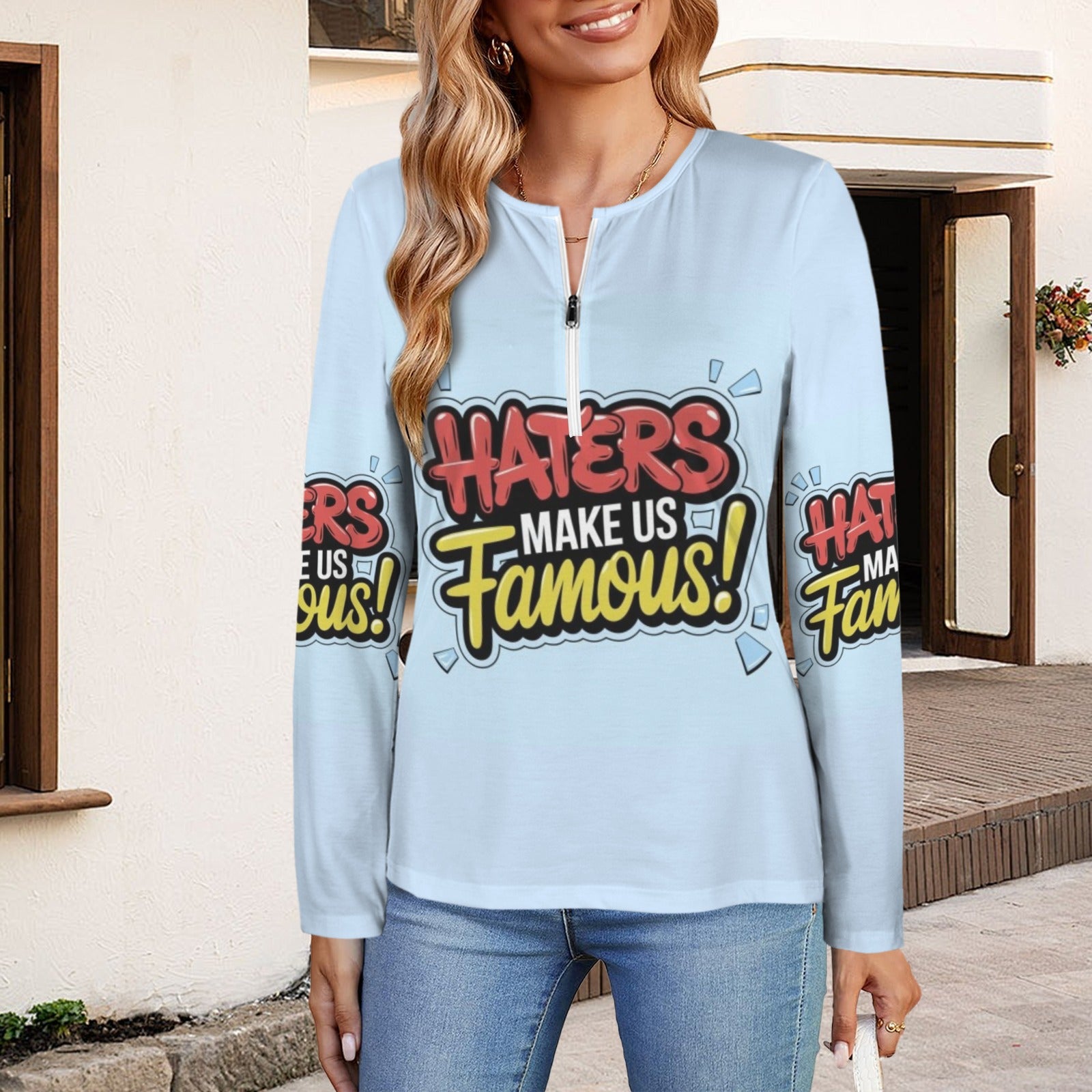 Women's Long Sleeve Zip Front T-Shirt