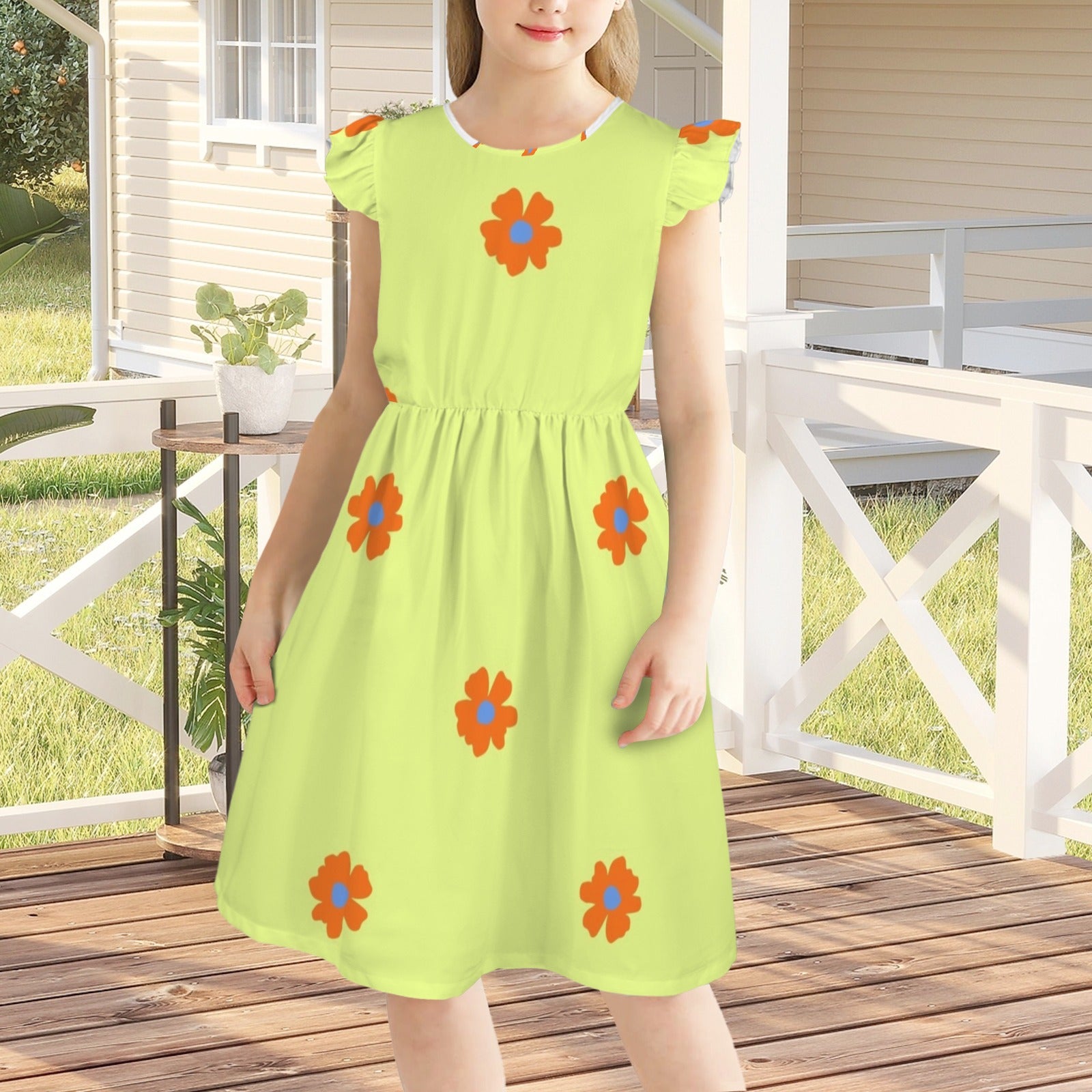Sleeveless Ruffle Trim Girls Dress