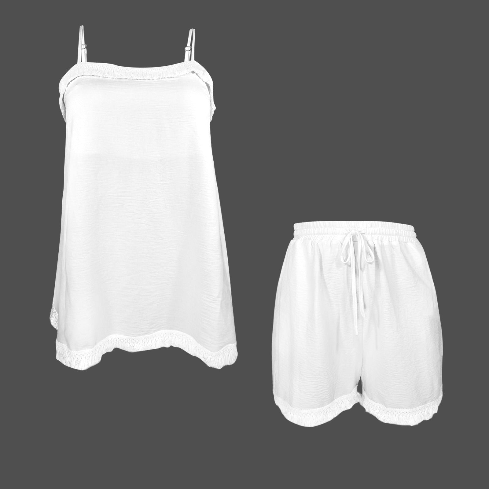 tassel trim backless top and elastic waist shorts