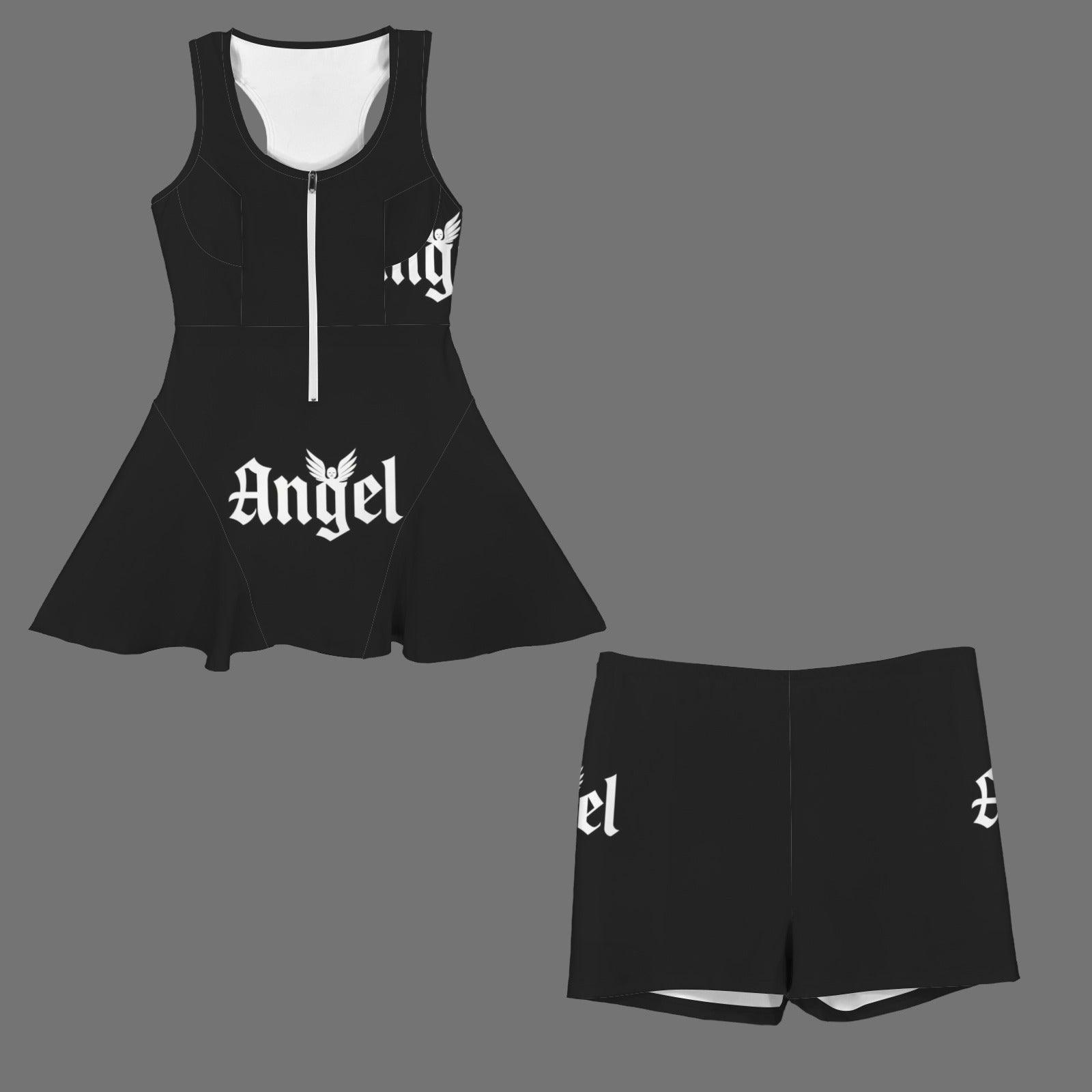 Women's Front Zip Racer Back Sports Skirt & Shorts Set(white)