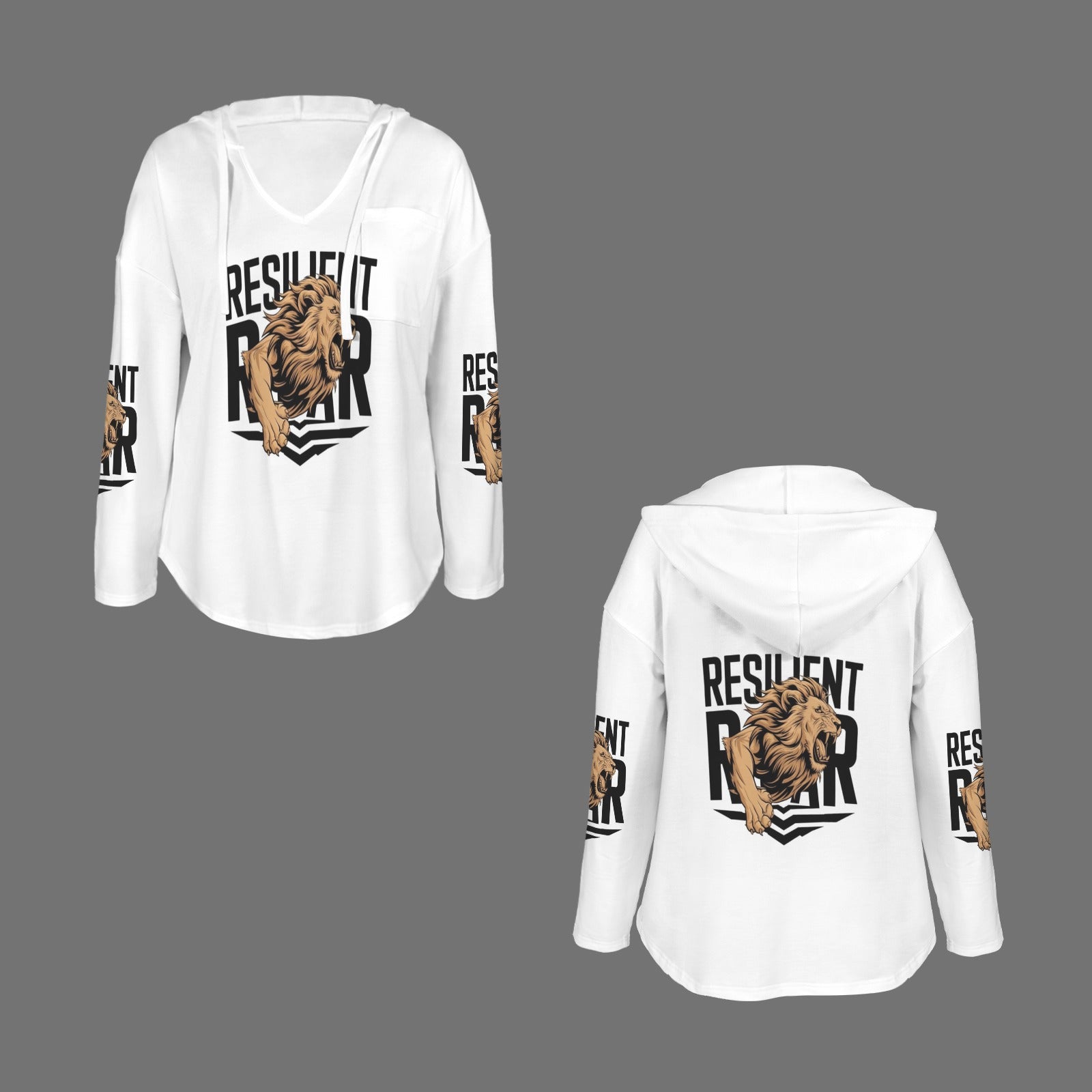 Women's V Neck Long Sleeve Drawstring Pocket Pullover Hoodies