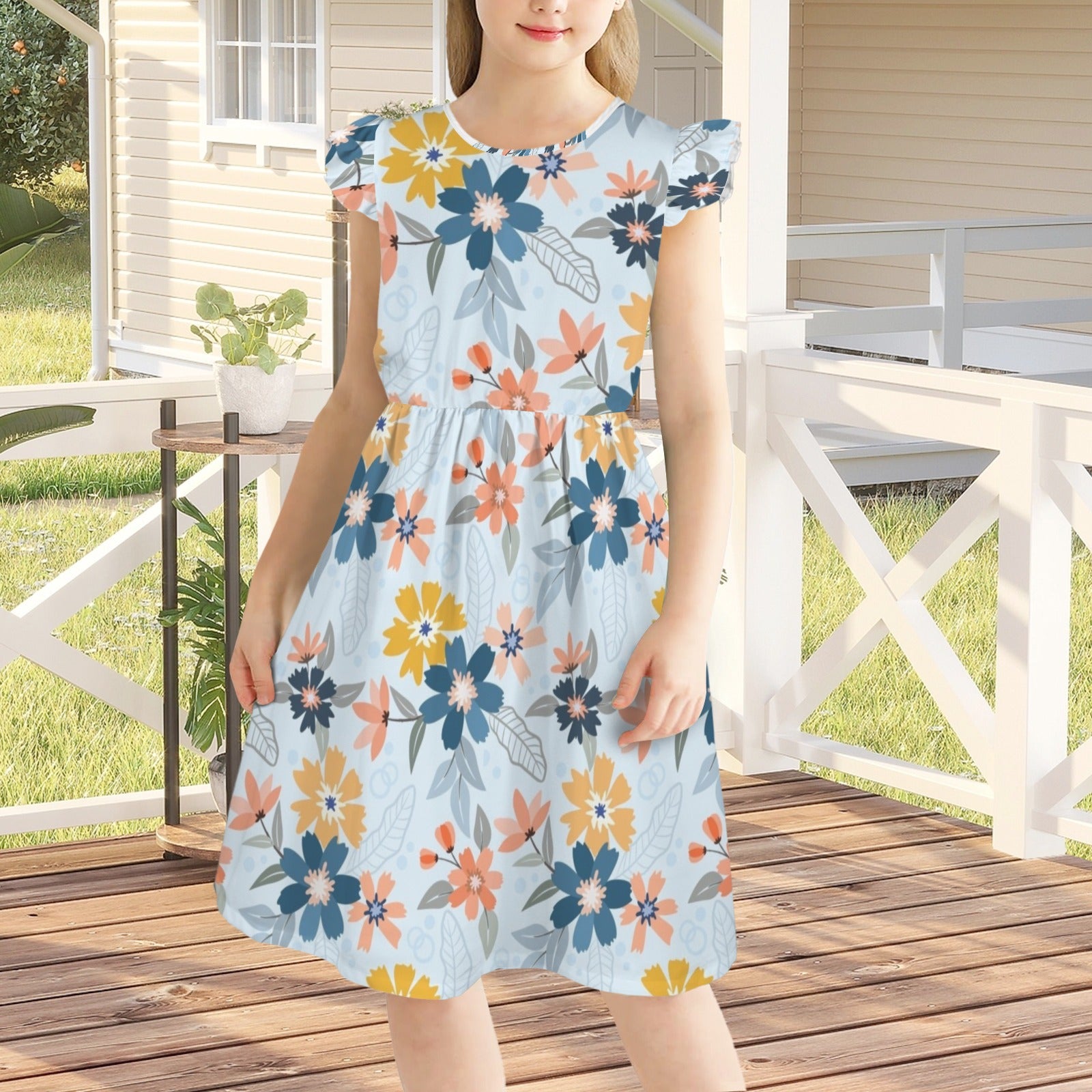 sleeveless Ruffle Trim Girls Dress