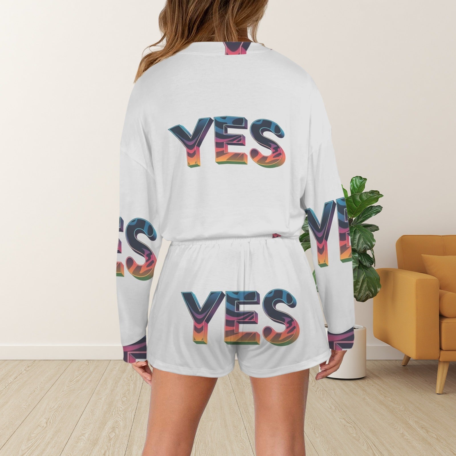 Women's Long Sleeve&Tether Shorts Pocket Pajama Sets