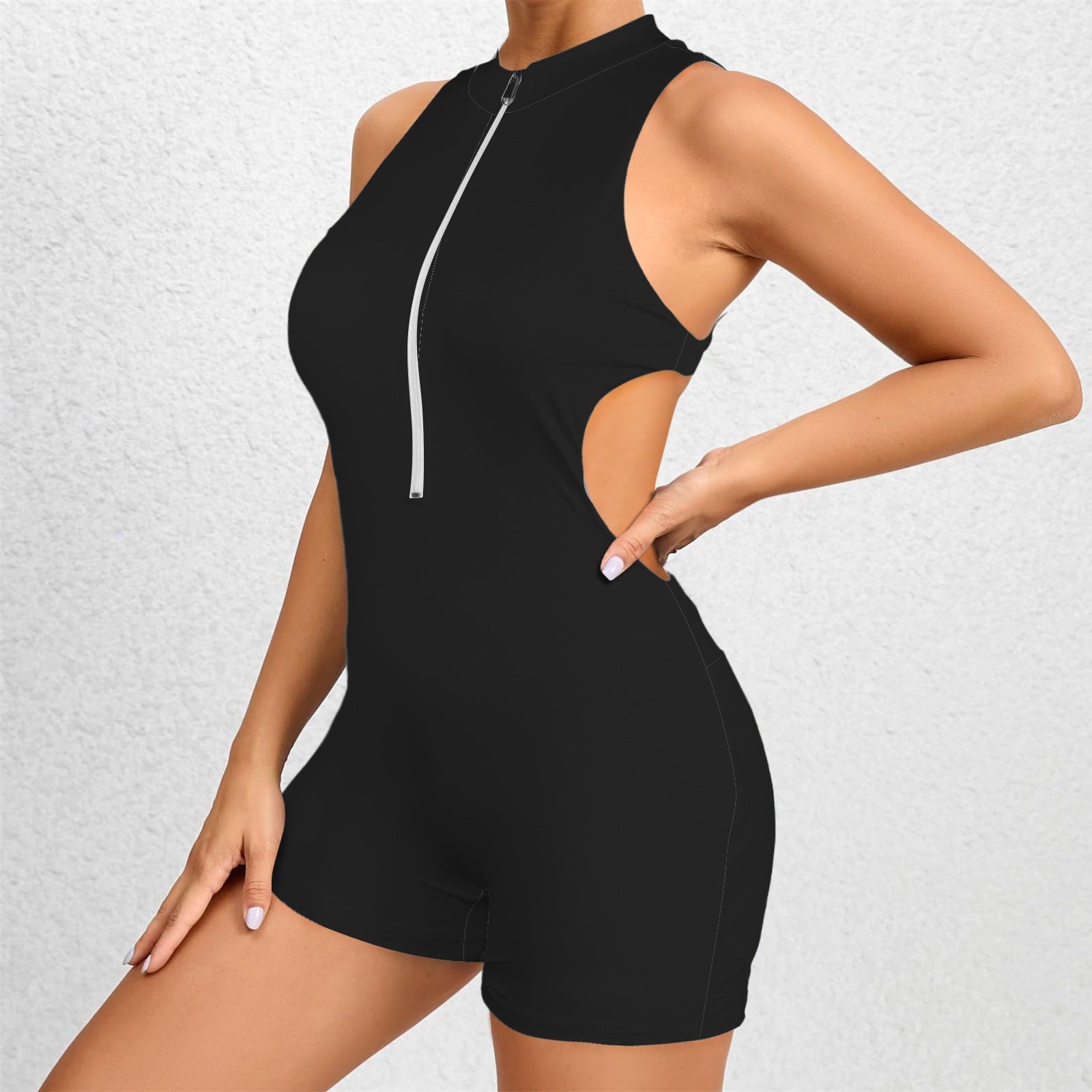 Sleeveless Half Zipper Bare Back One Piece Jumpsuit