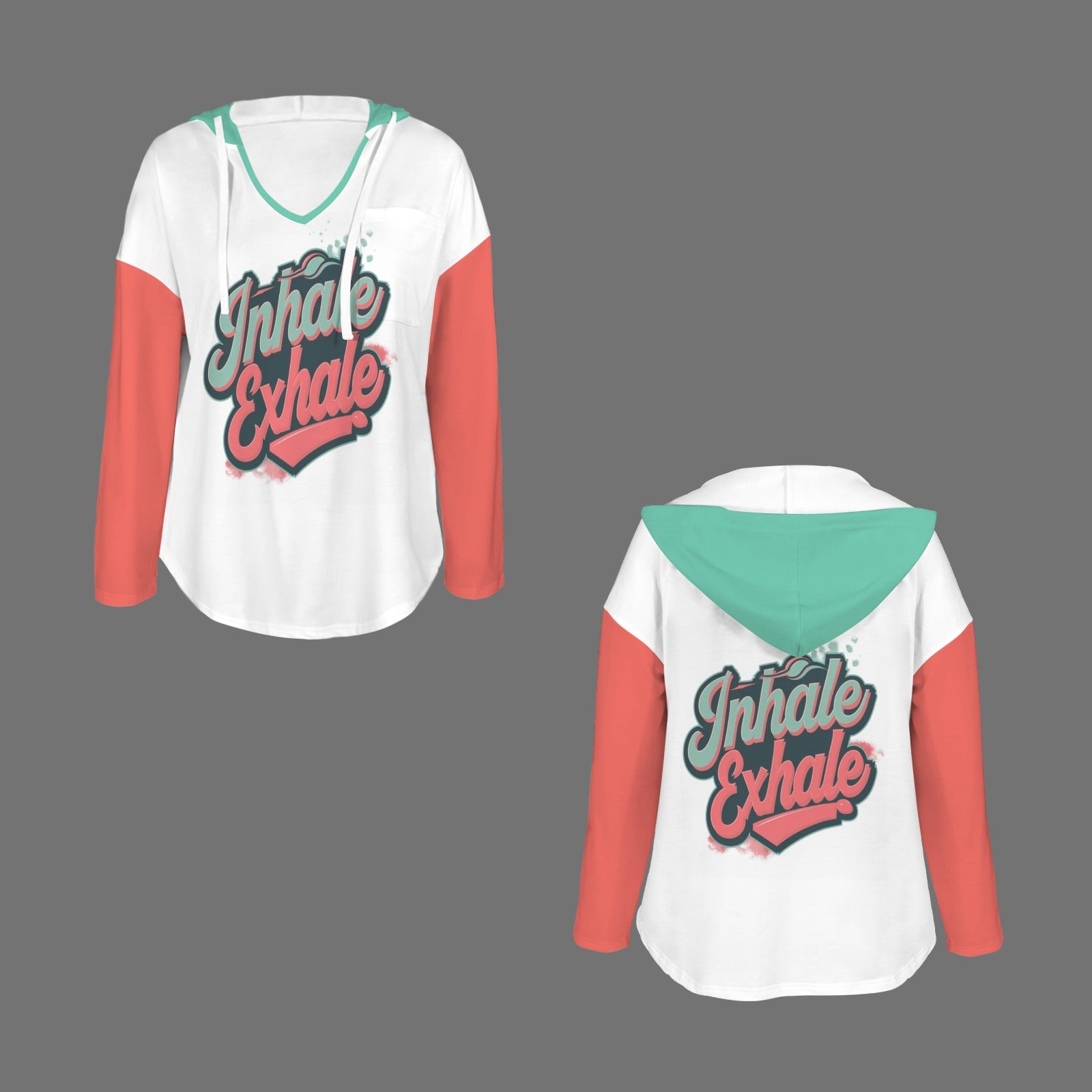 Women's V Neck Long Sleeve Drawstring Pocket Pullover Hoodies