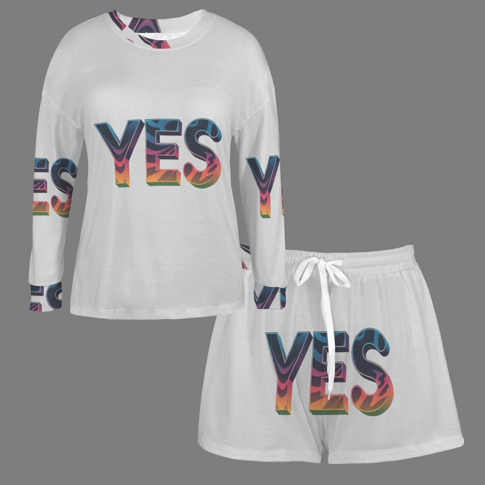 Women's Long Sleeve&Tether Shorts Pocket Pajama Sets