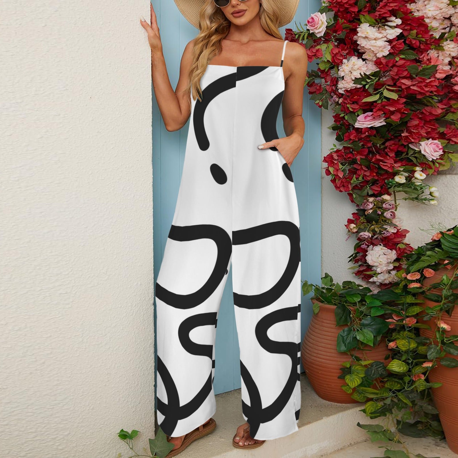 Spaghetti Straps Pocket Wide Leg Jumpsuit