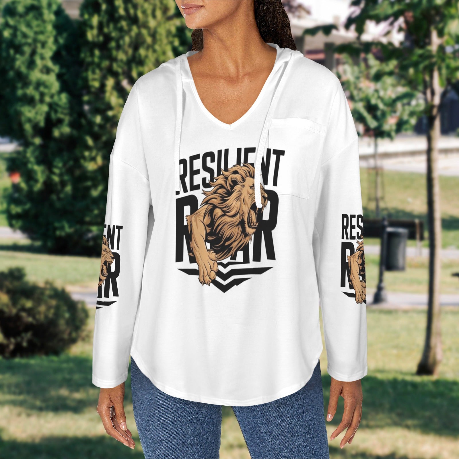 Women's V Neck Long Sleeve Drawstring Pocket Pullover Hoodies