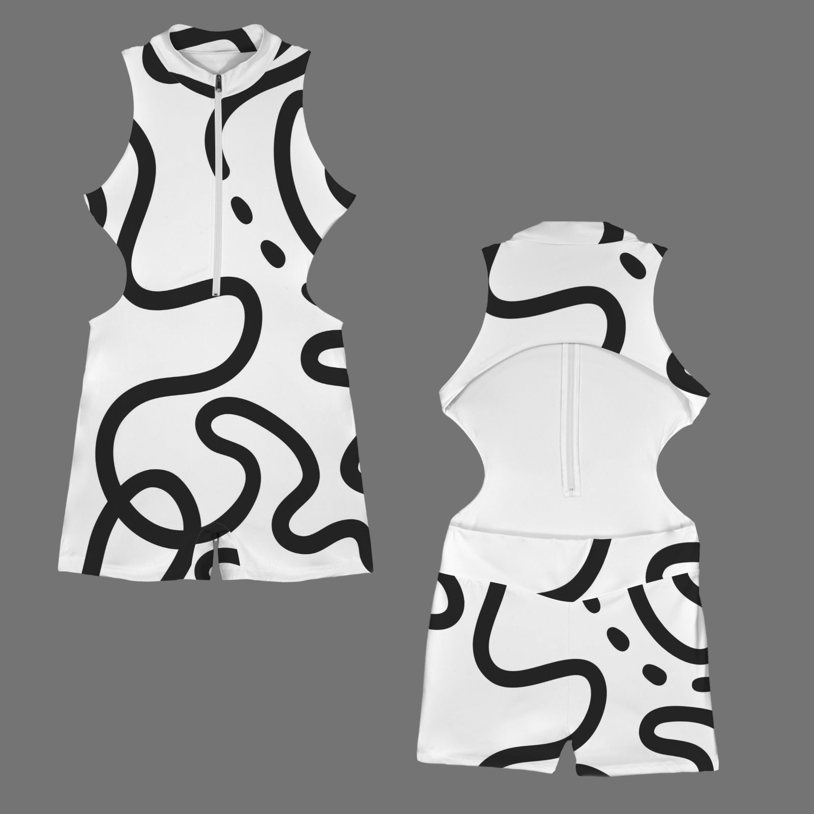 Sleeveless Half Zipper Bare Back One Piece Jumpsuit