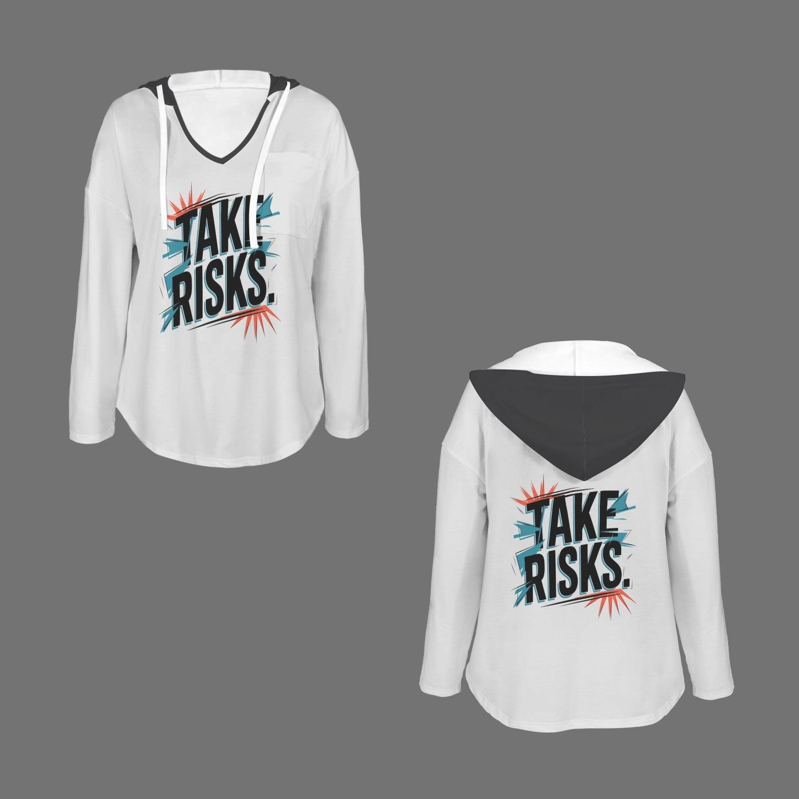 Women's V Neck Long Sleeve Drawstring Pocket Pullover Hoodies