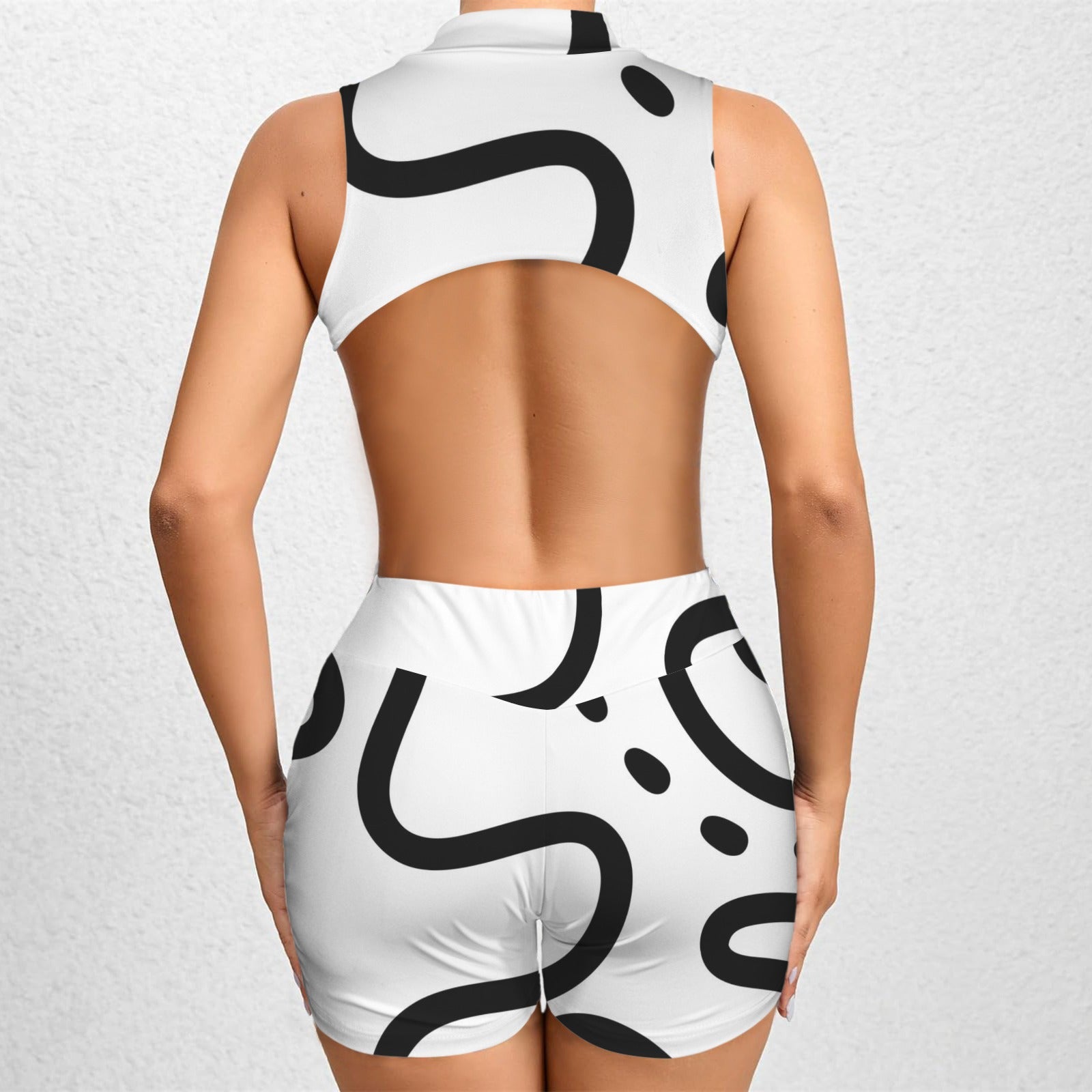 Sleeveless Half Zipper Bare Back One Piece Jumpsuit