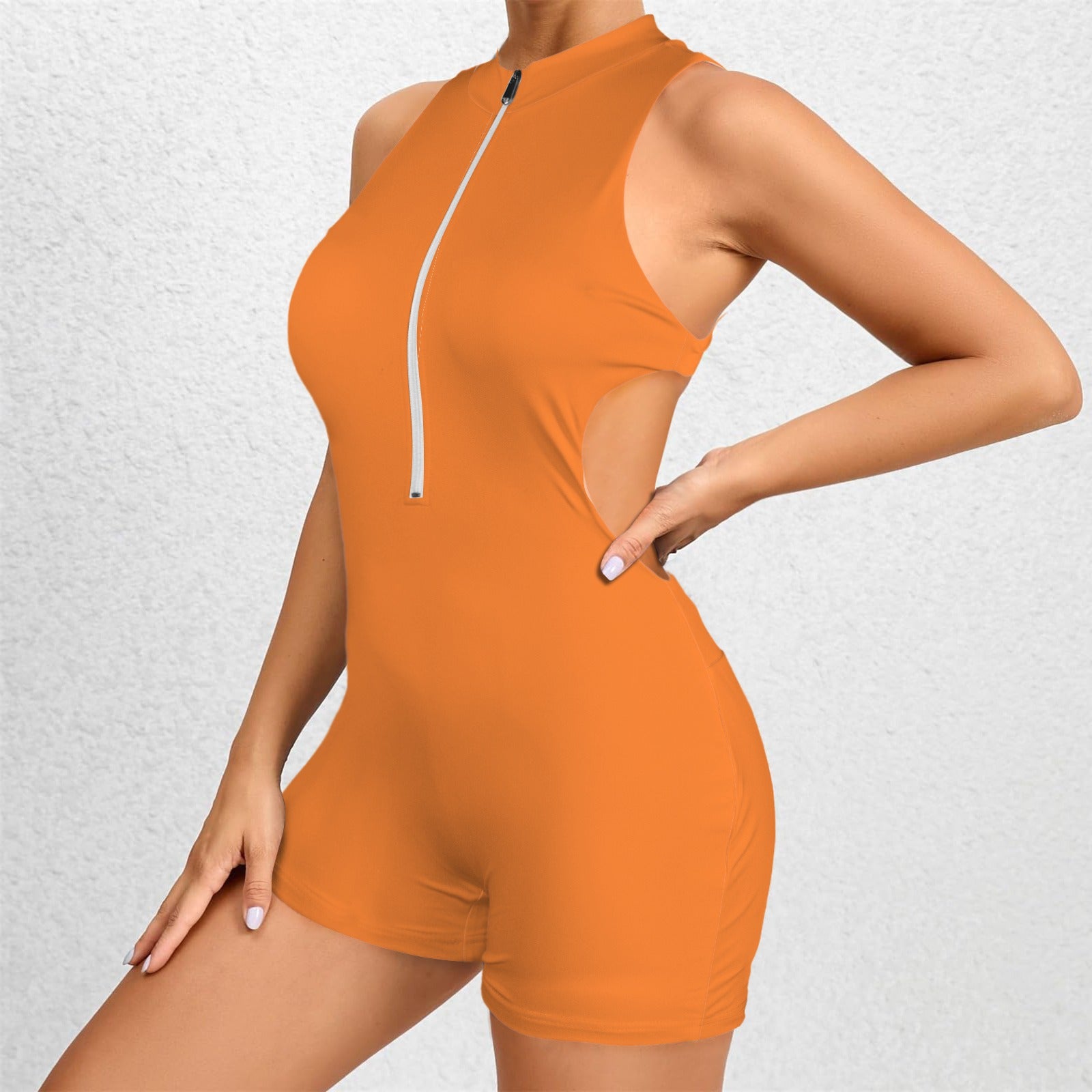 Sleeveless Half Zipper Bare Back One Piece Jumpsuit