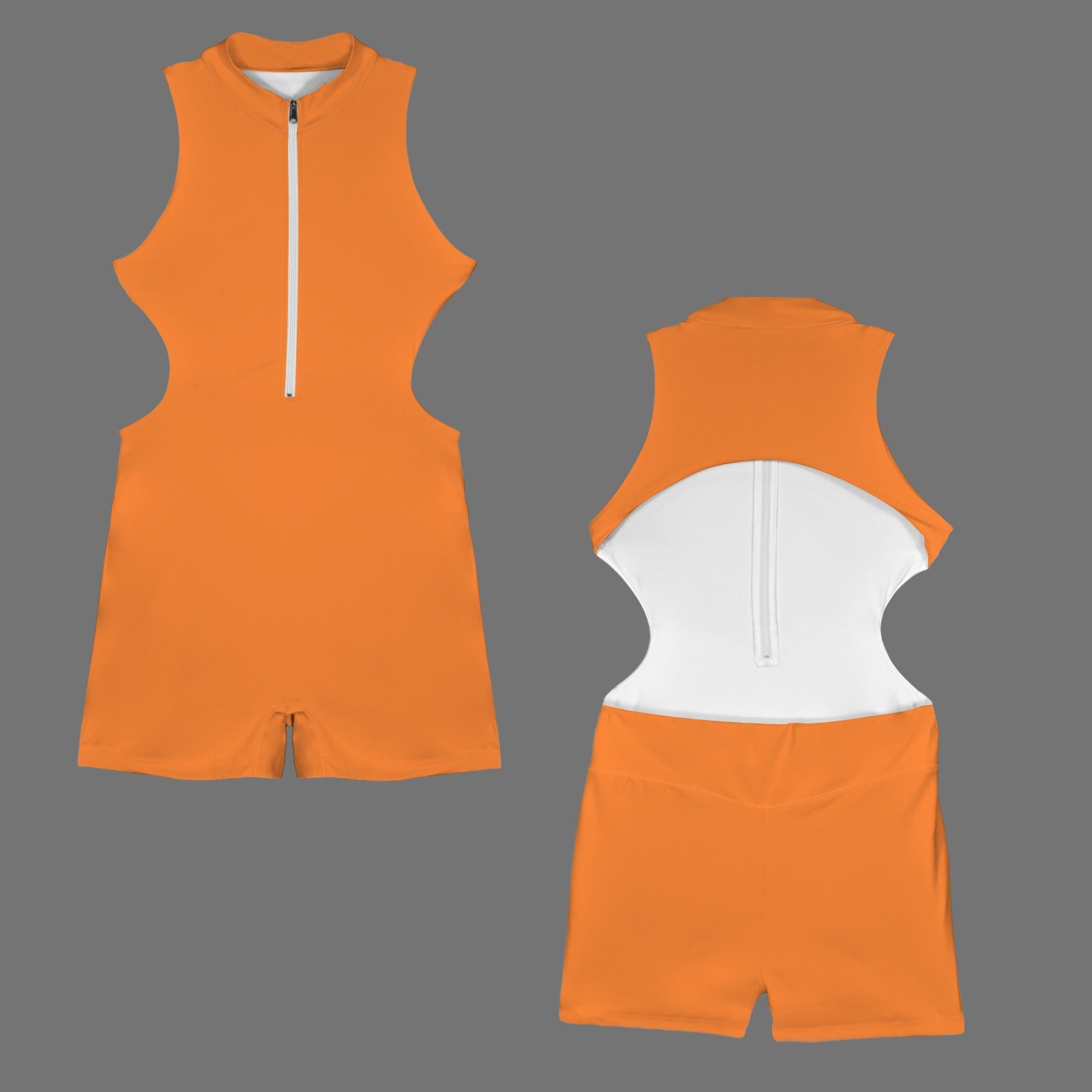 Sleeveless Half Zipper Bare Back One Piece Jumpsuit