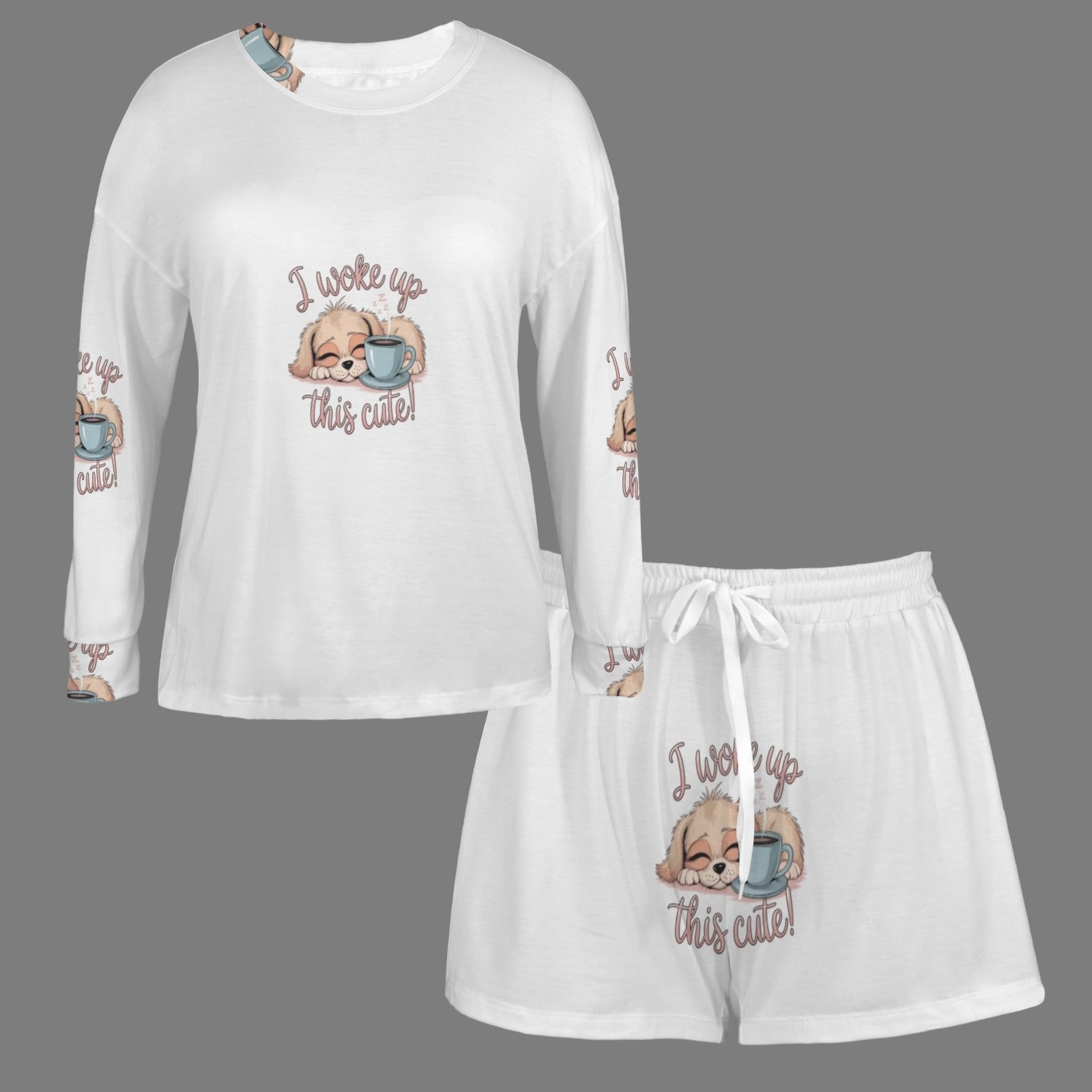 Women's Long Sleeve&Tether Shorts Pocket Pajama Sets
