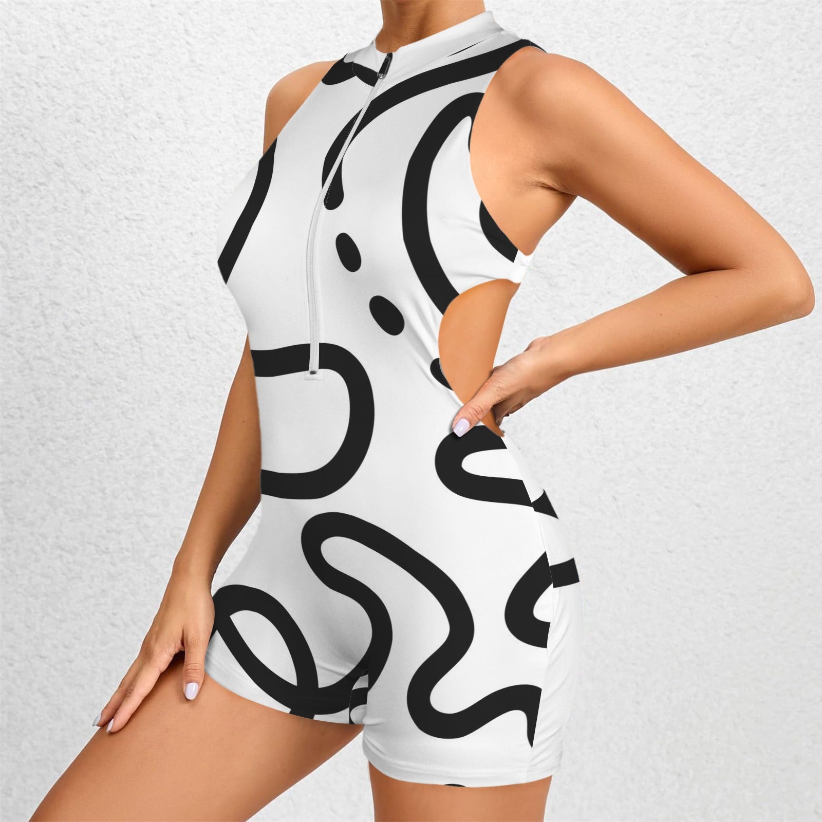 Sleeveless Half Zipper Bare Back One Piece Jumpsuit