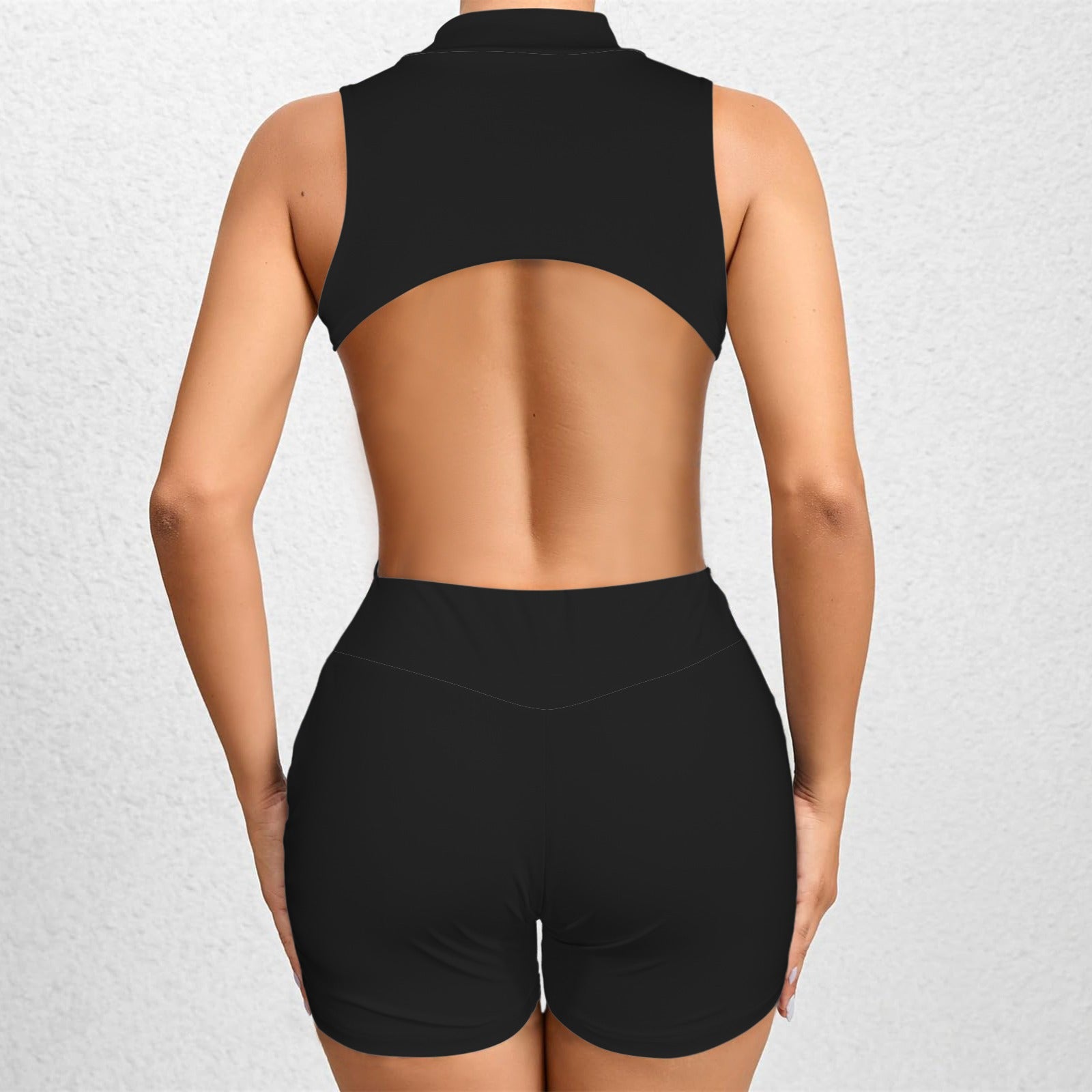 Sleeveless Half Zipper Bare Back One Piece Jumpsuit