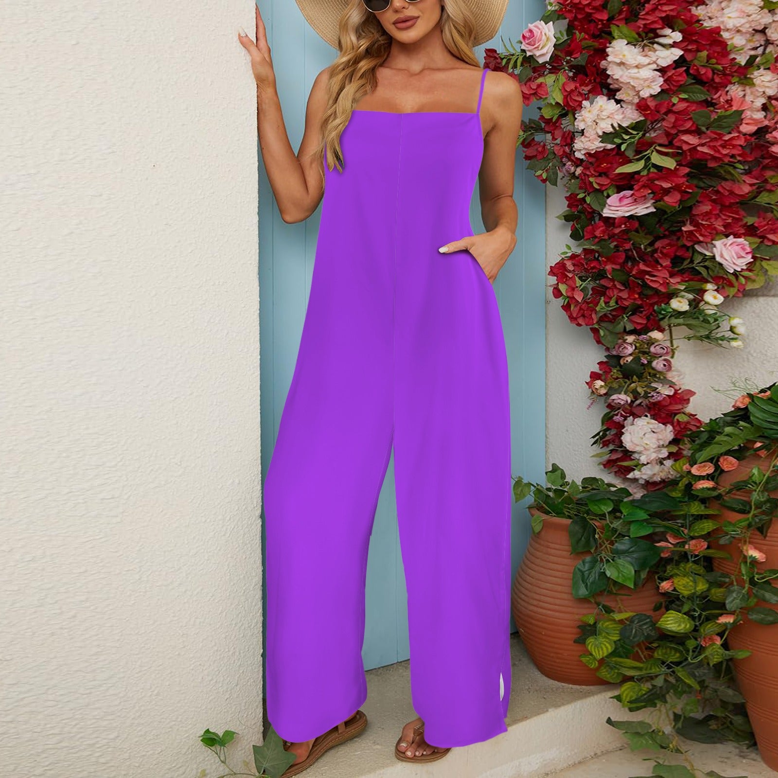 Spaghetti Straps Pocket Wide Leg Jumpsuit