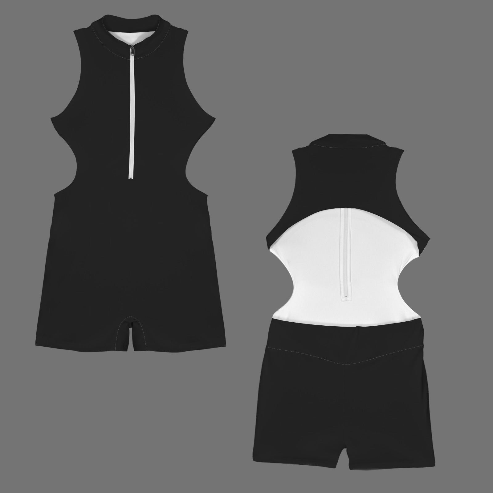 Sleeveless Half Zipper Bare Back One Piece Jumpsuit