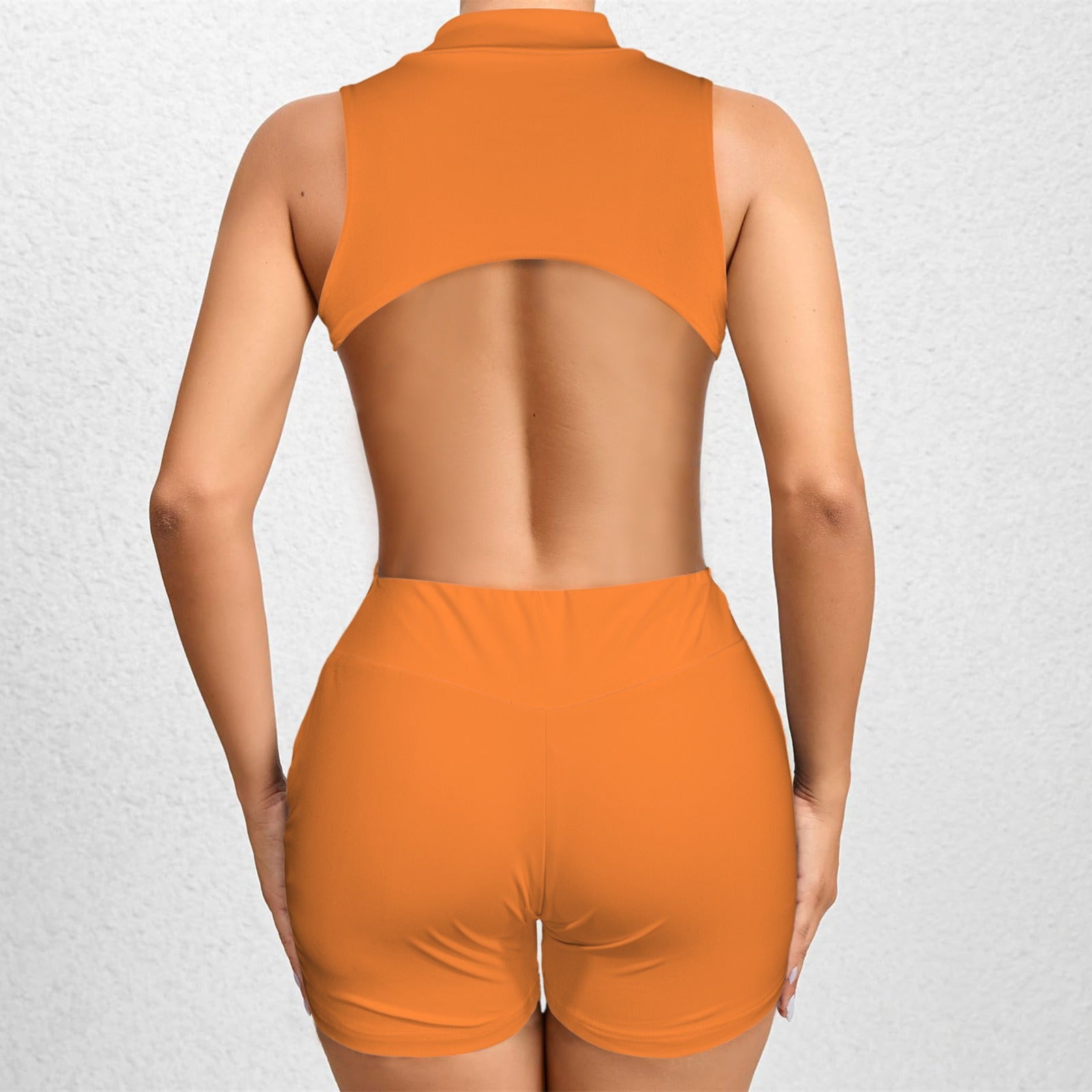 Sleeveless Half Zipper Bare Back One Piece Jumpsuit