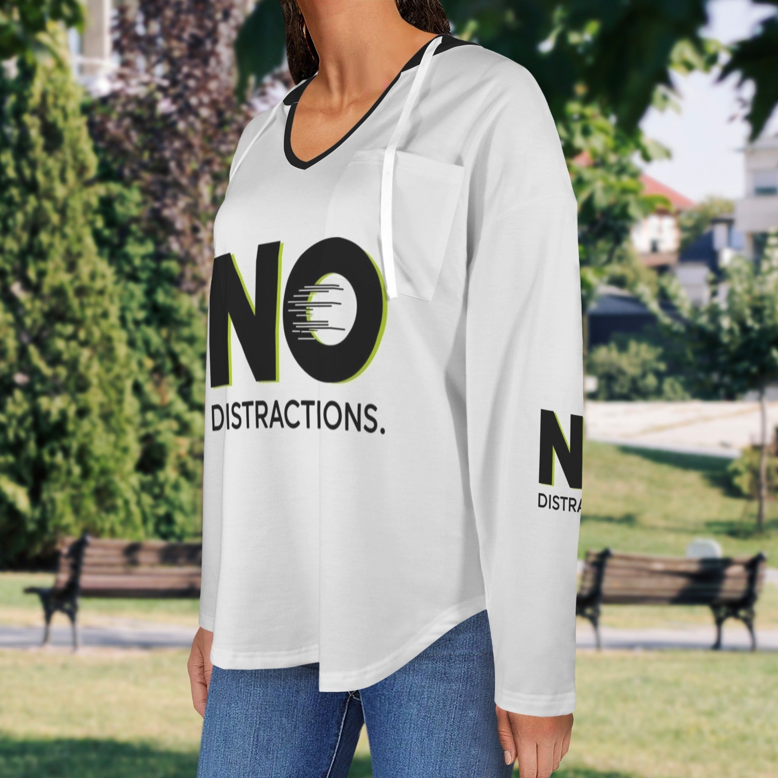 Women's V Neck Long Sleeve Drawstring Pocket Pullover Hoodies