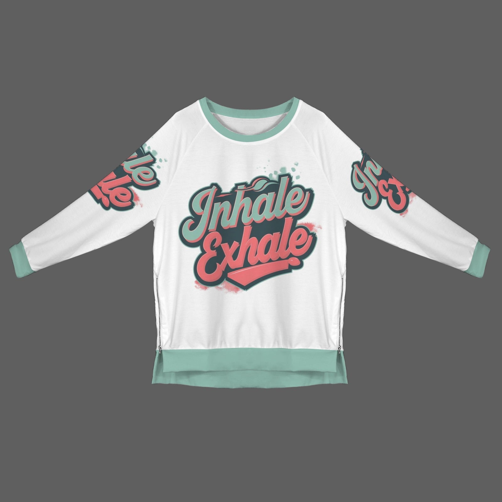 Women's Crew Neck Long Sleeve Side Zipper Sweatshirt