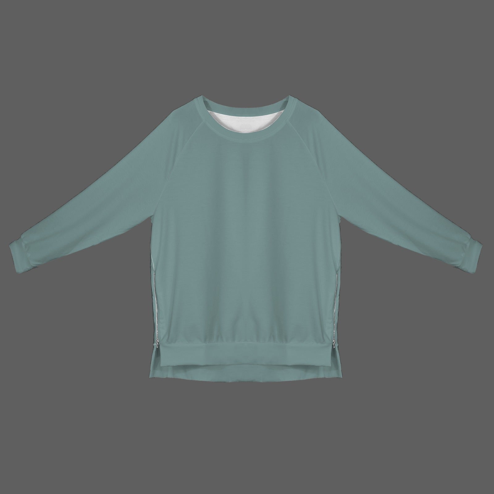 Women's Crew Neck Long Sleeve Side Zipper Sweatshirt