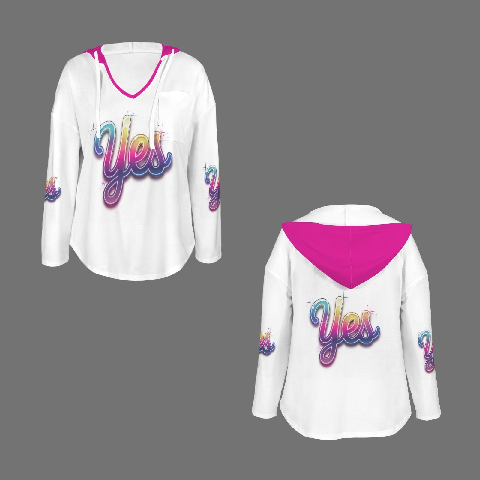 Women's V Neck Long Sleeve Drawstring Pocket Pullover Hoodies