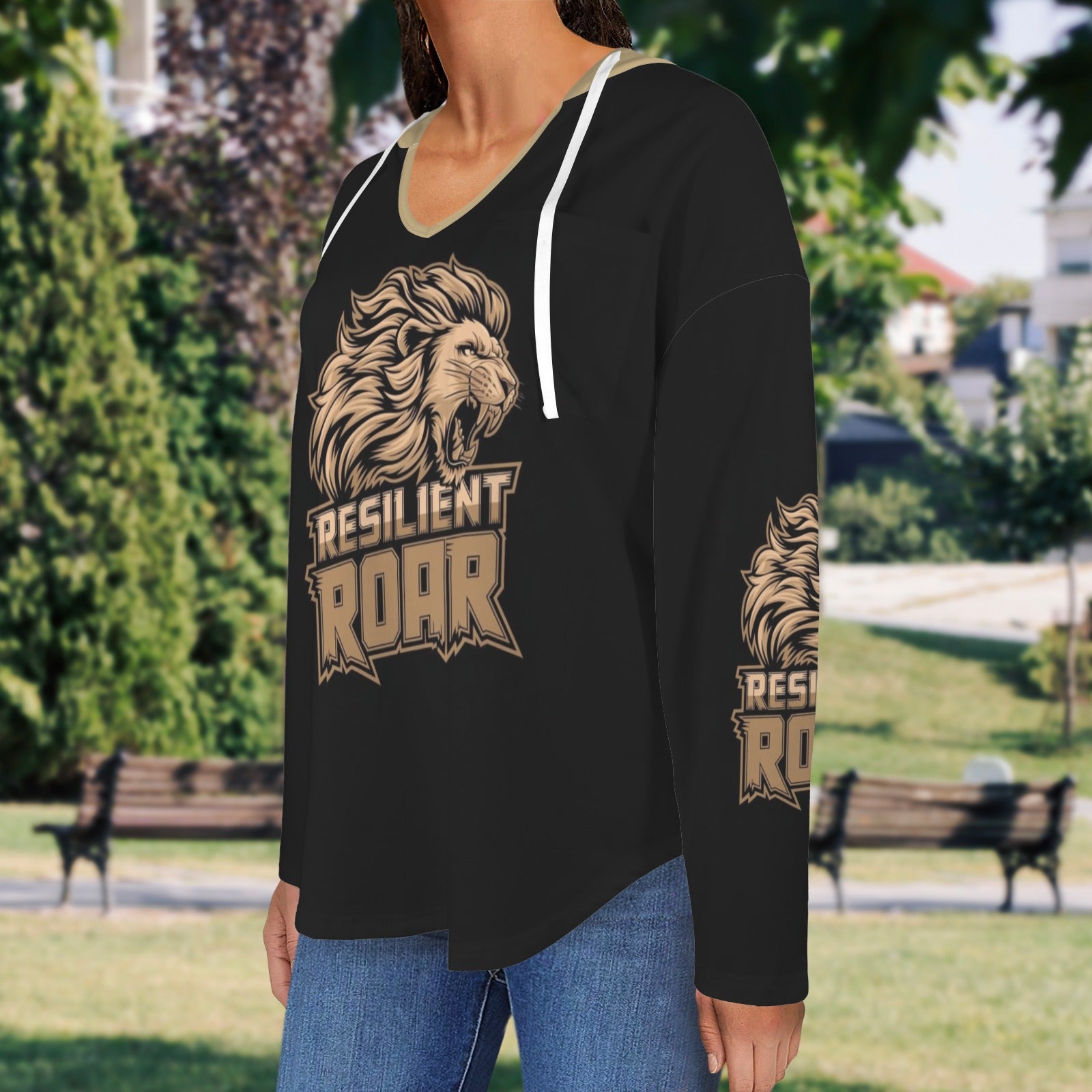 Women's V Neck Long Sleeve Drawstring Pocket Pullover Hoodies