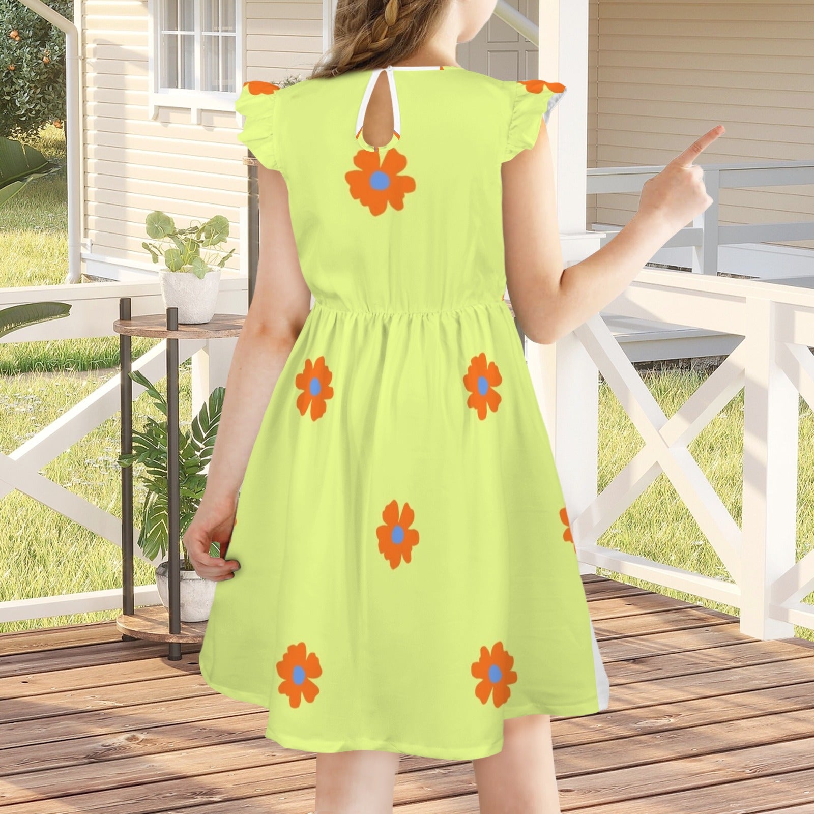 Sleeveless Ruffle Trim Girls Dress