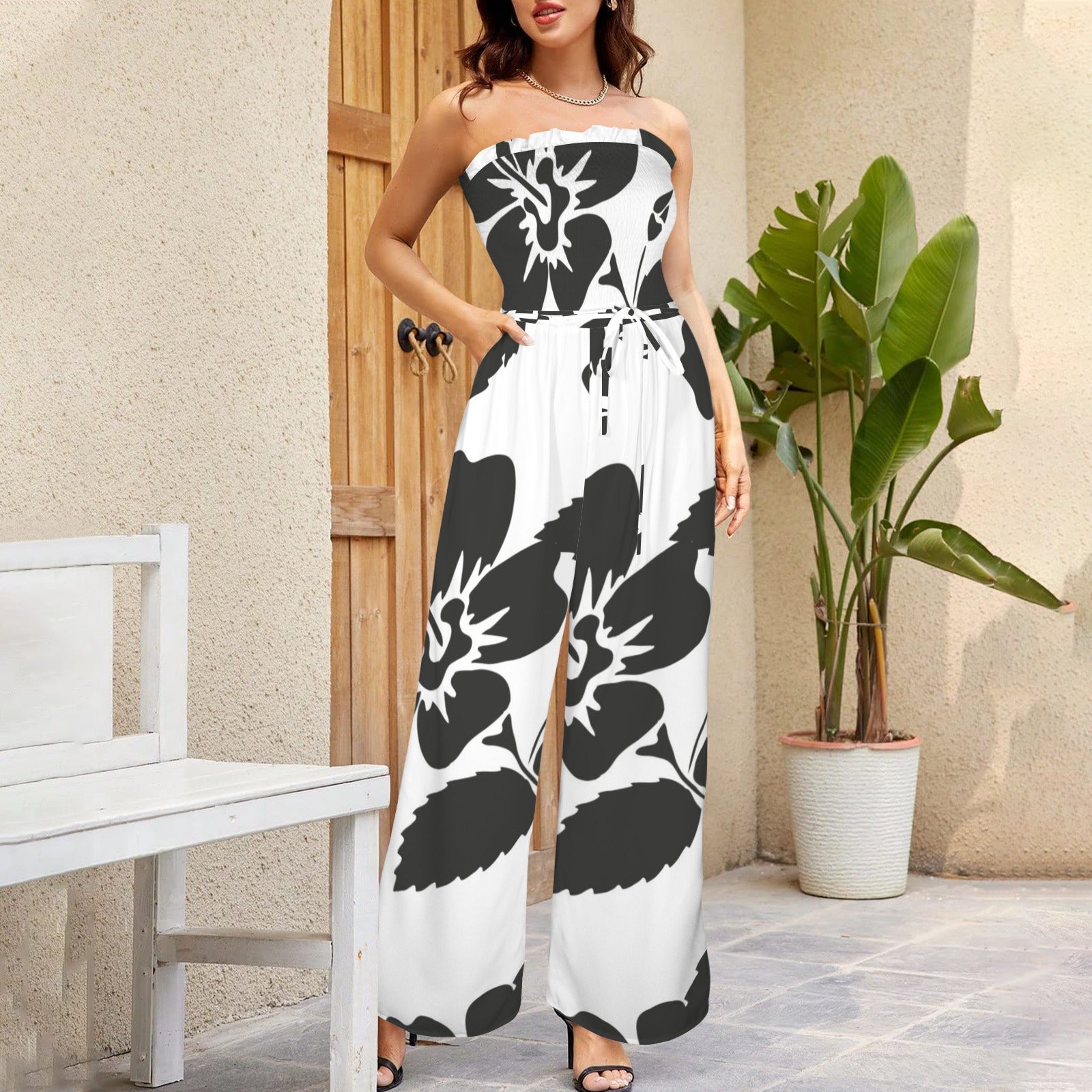 Bandeau Tie Waist Long Jumpsuit