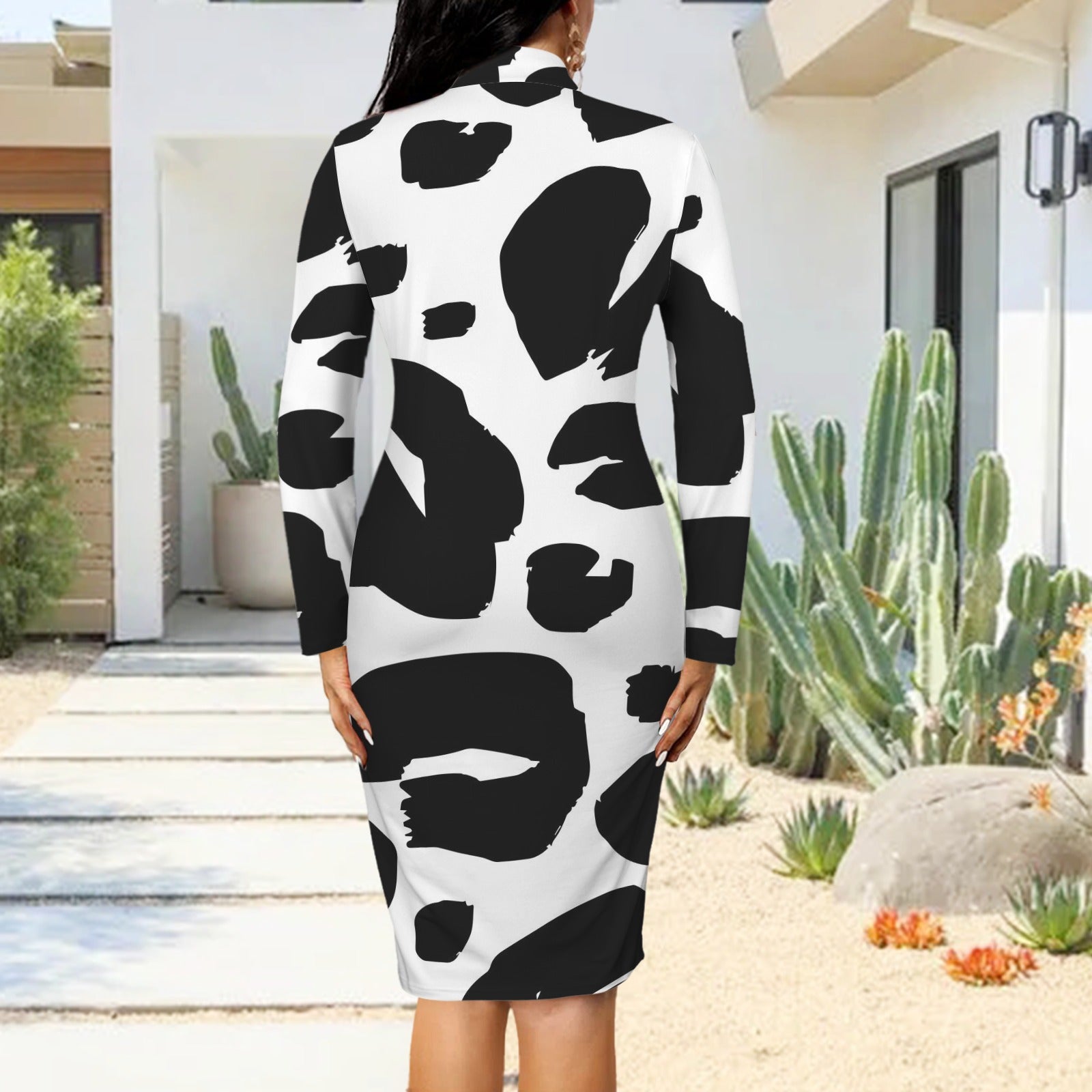 Half Zip Long Sleeve Bodycon Dress