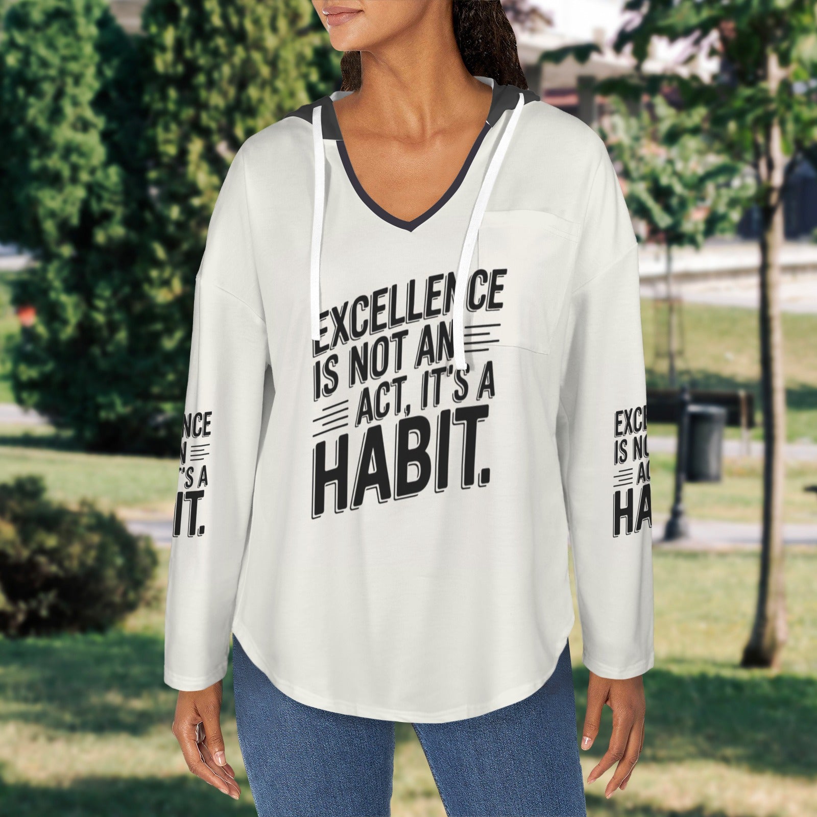 Women's V Neck Long Sleeve Drawstring Pocket Pullover Hoodies