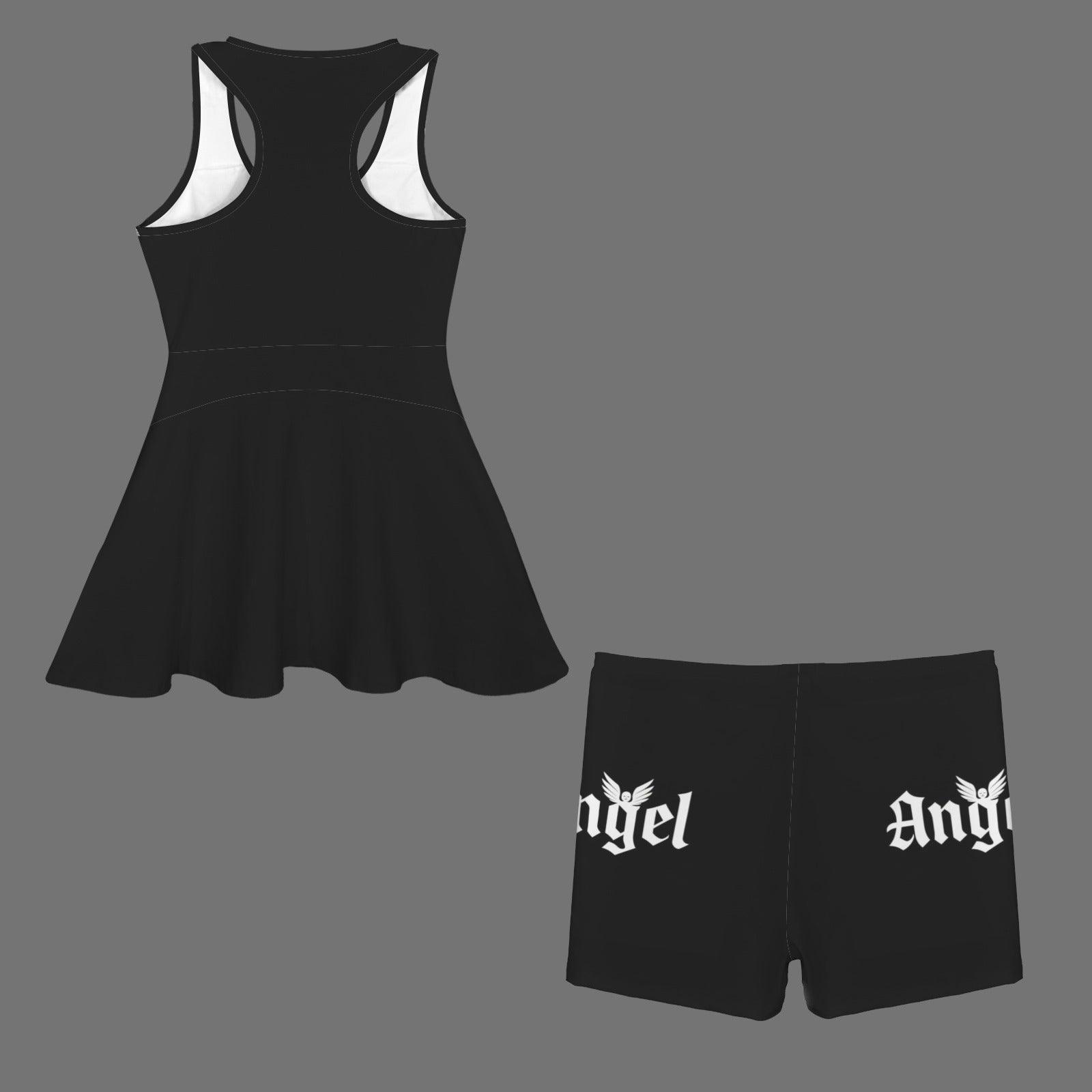 Women's Front Zip Racer Back Sports Skirt & Shorts Set(white)